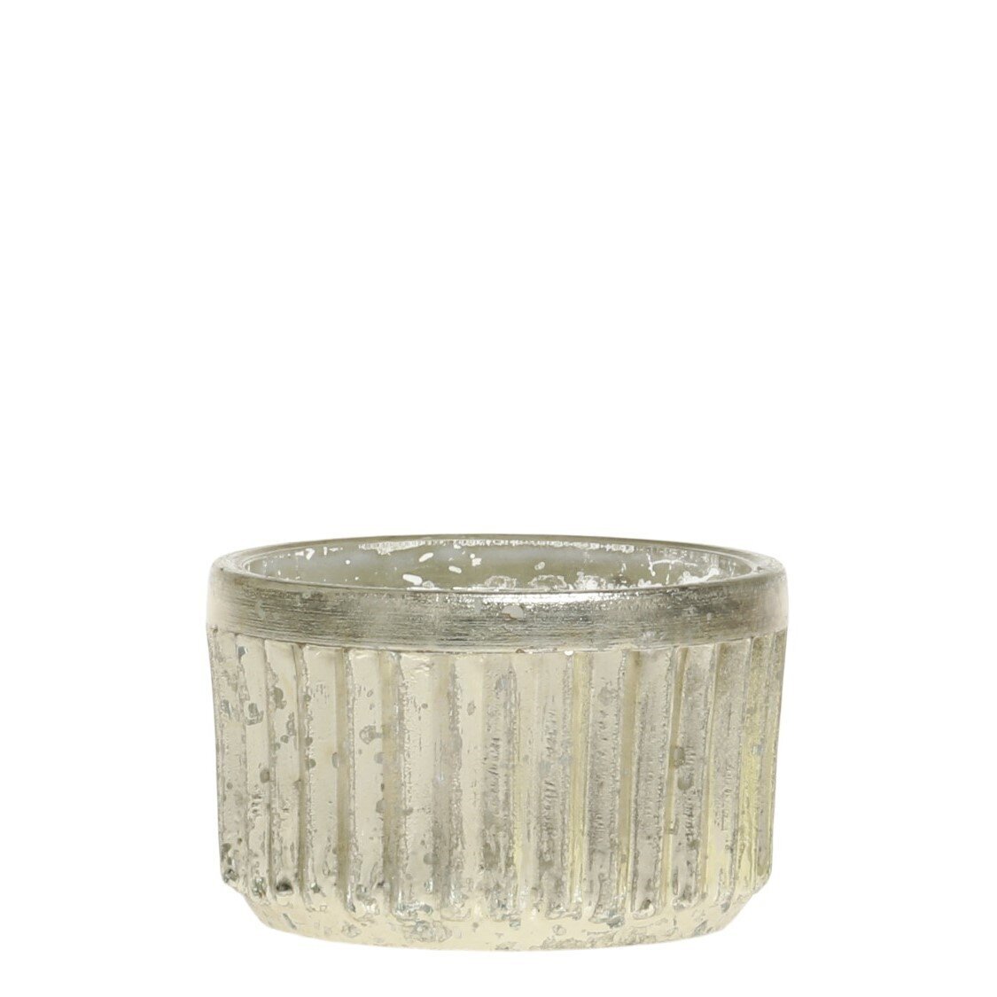Teelichthalter mit Rillen in Silber, bauernsilber Höhe 4, ∅ 6 cm