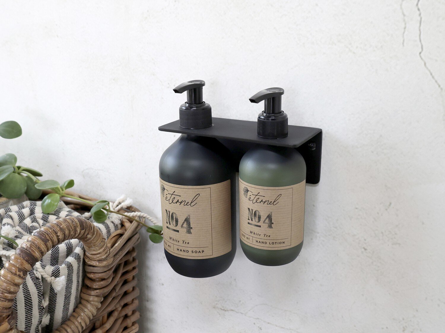 Éternel Wandhalterung für Spender Flaschen Dispenser, schwarz 14x7x6 cm, für 1x500ml, 1x1000ml Flasche