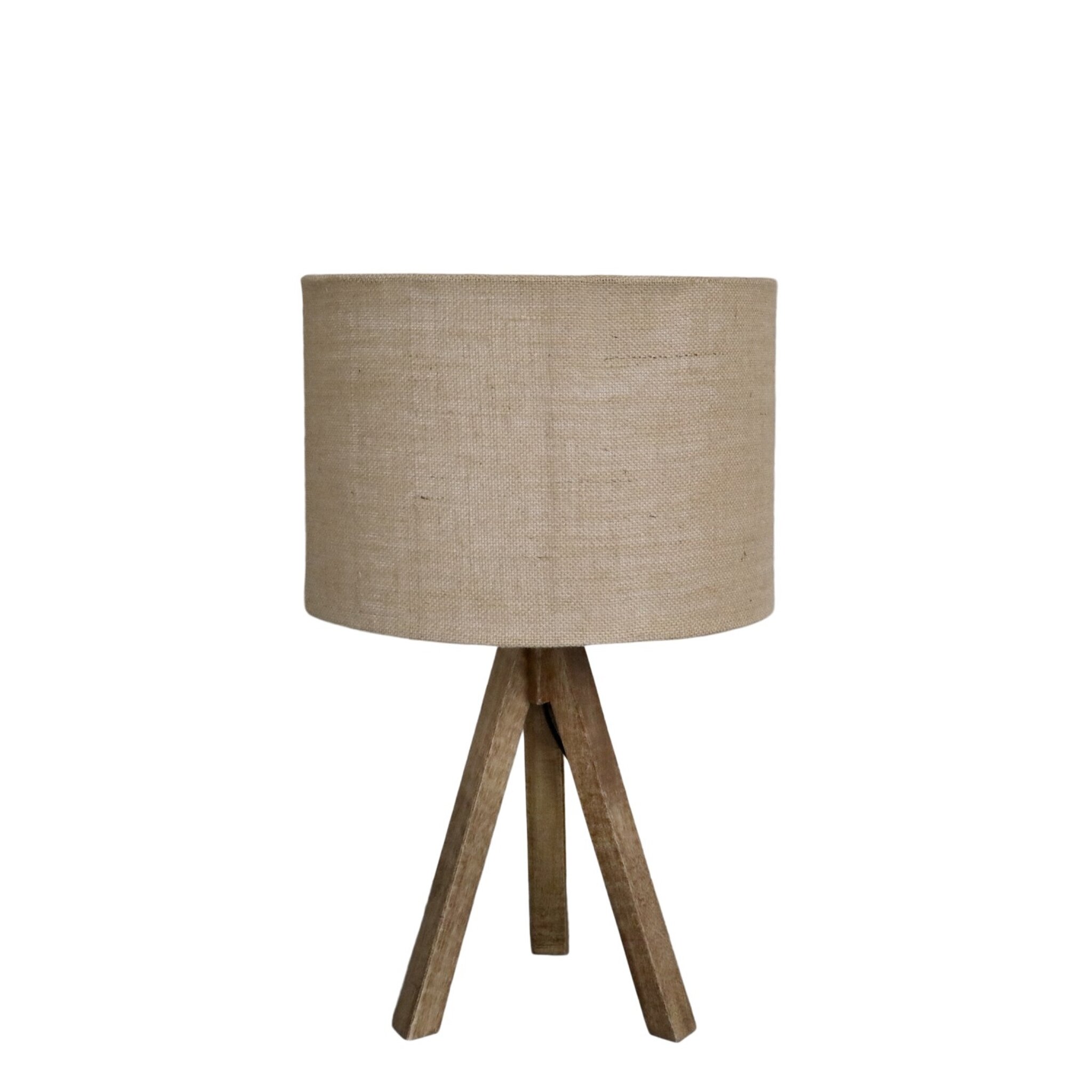 Tischlampe mit Holzfuss und Leinenschirm, natur 