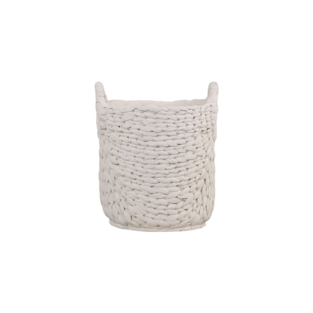 Übertopf Corte mit Flechtmuster und Henkel, creme H22 x Ø18,5 cm