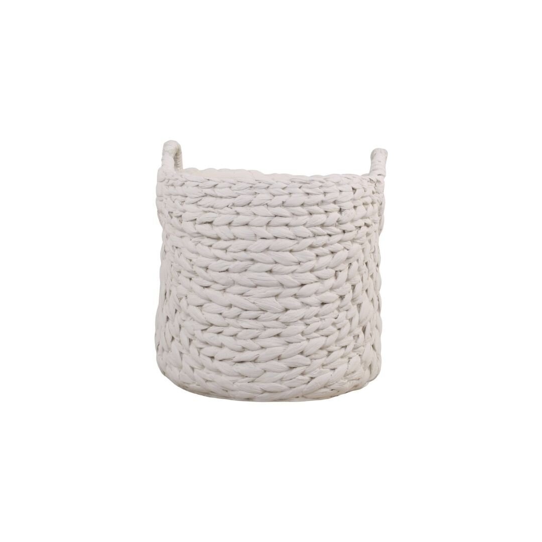 Übertopf Corte mit Flechtmuster und Henkel, creme H24,5 x Ø23 cm