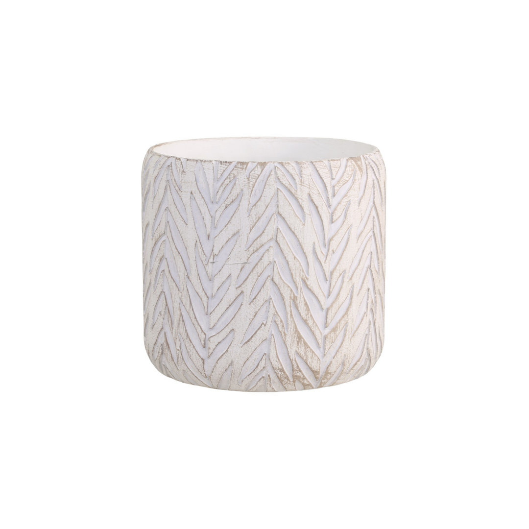 Übertopf mit Blattmuster, französisches grau H13 x Ø14 cm