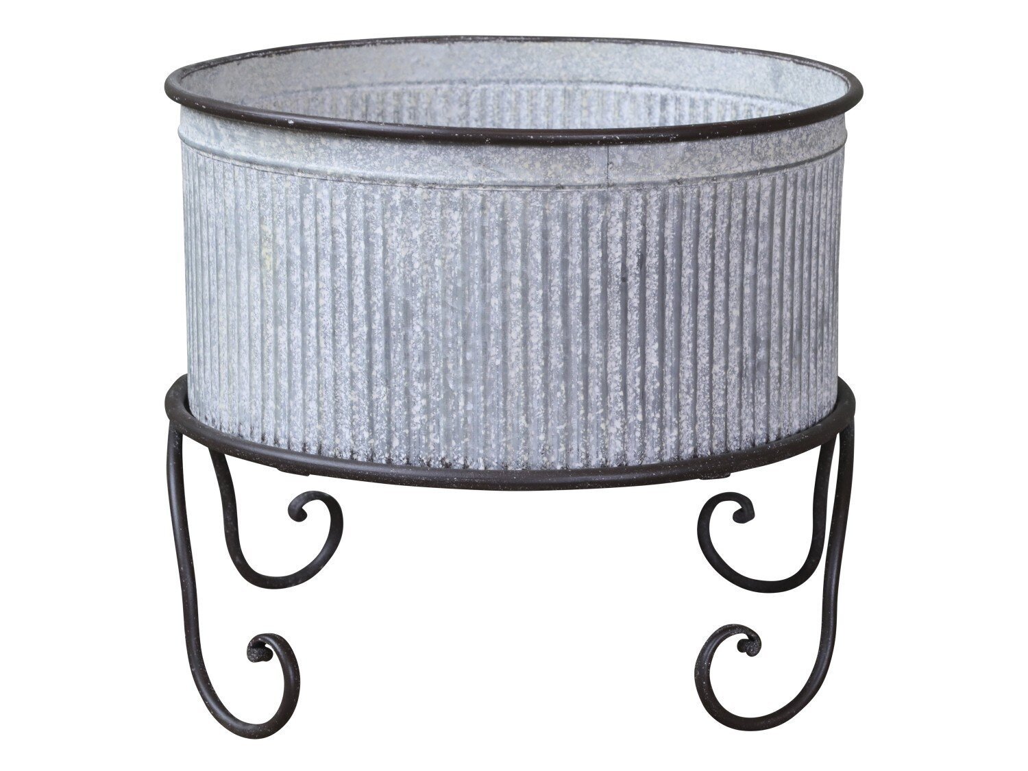 Übertopf mit Rillen auf Fuß, antik zink H32,5/Ø37,5 cm