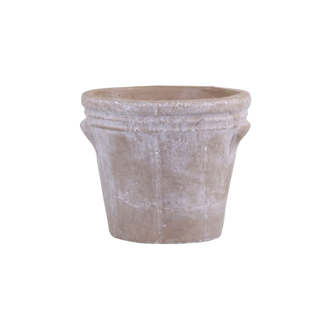 Übertopf mit Rillen in antiker Optik, natur 19,5 x 19,5 x 16,5 cm