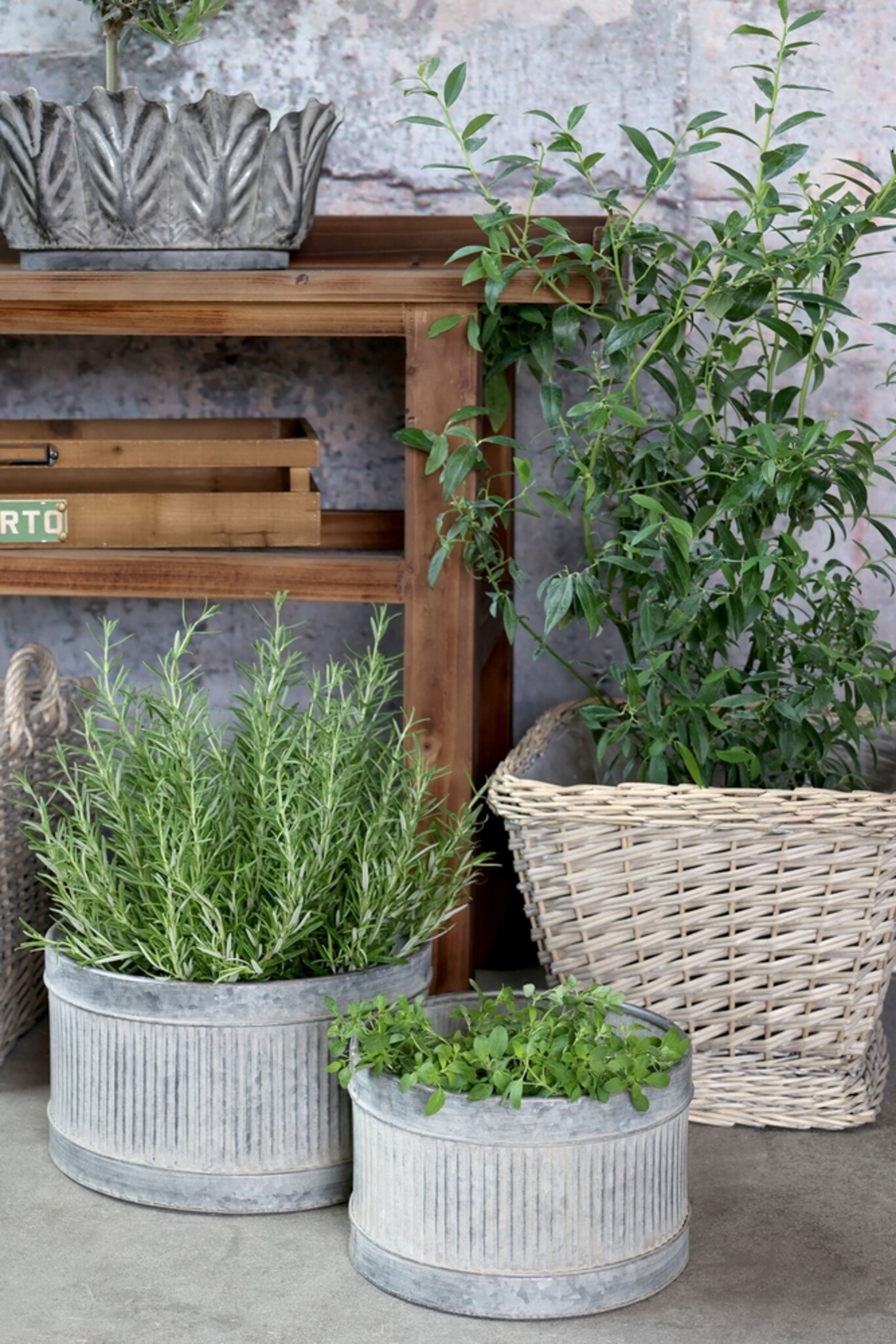 Chic Antique Übertopf mit Rillen - 2er Set, grau 