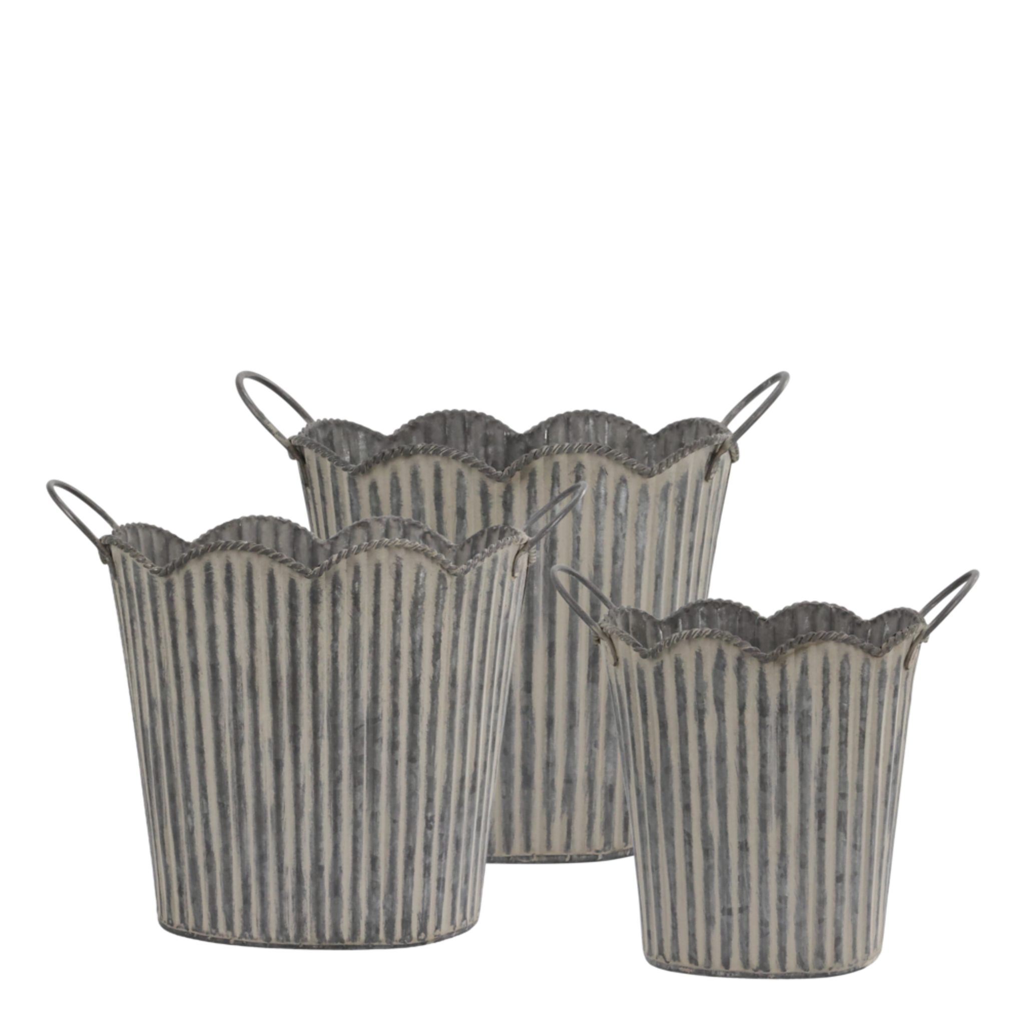 Chic Antique Übertopf-Set mit Rillen & Griffen - 3er Set, grau 