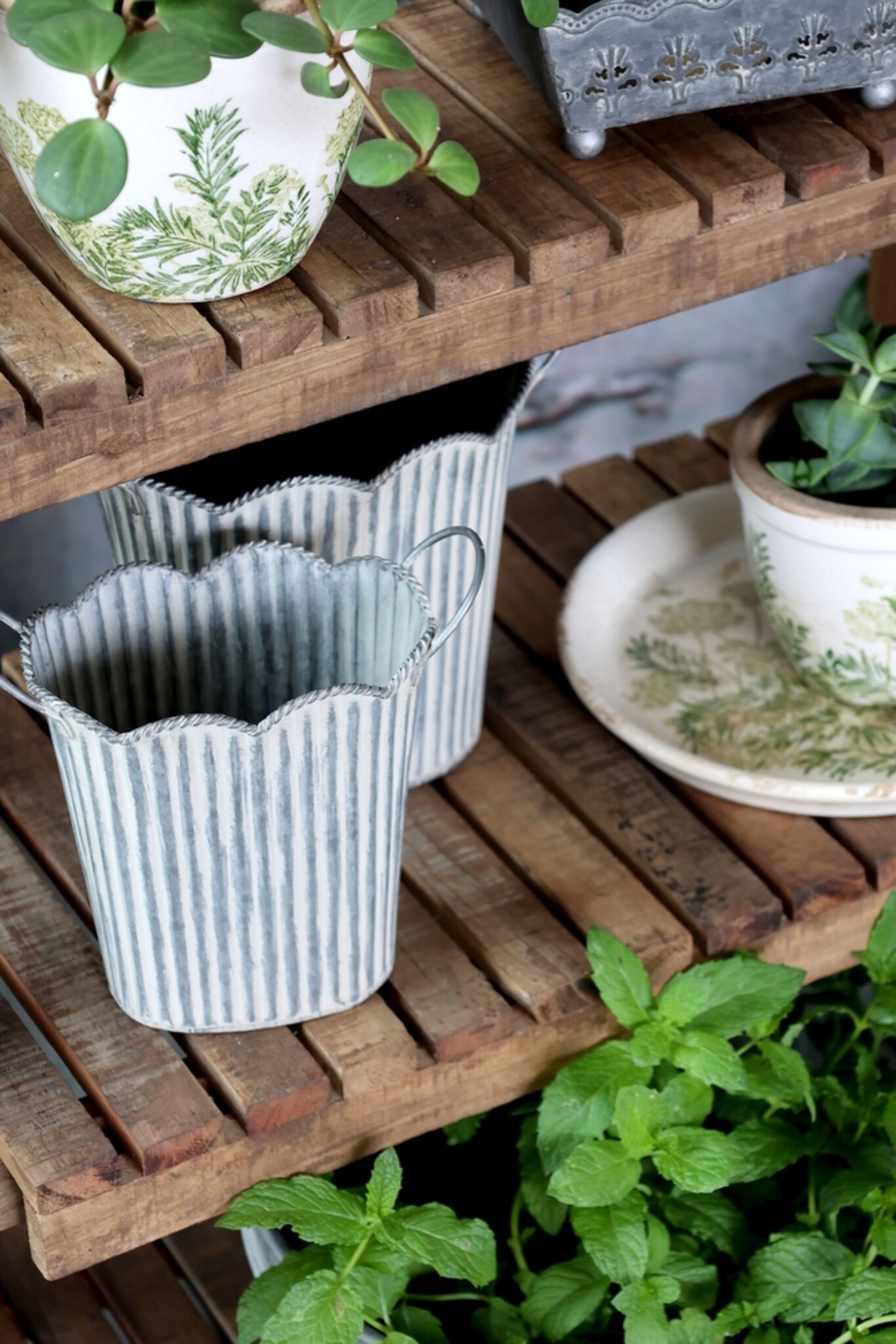 Chic Antique Übertopf-Set mit Rillen & Griffen - 3er Set, grau 