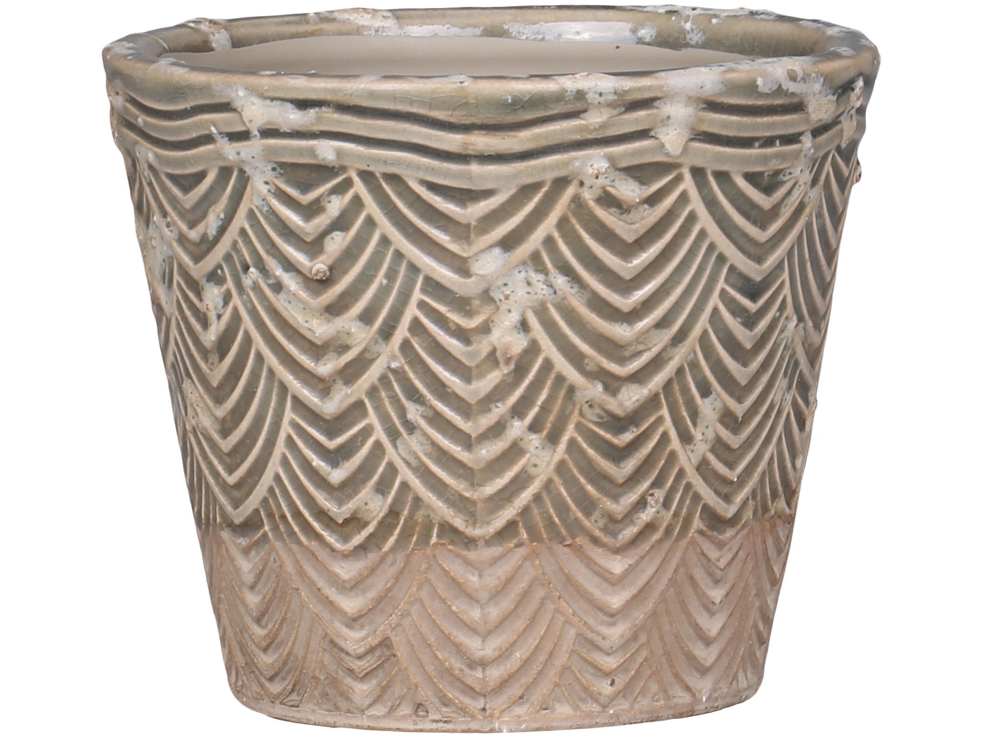 Valence Übertopf mit Blattmuster, staubig grün H10/D11 cm