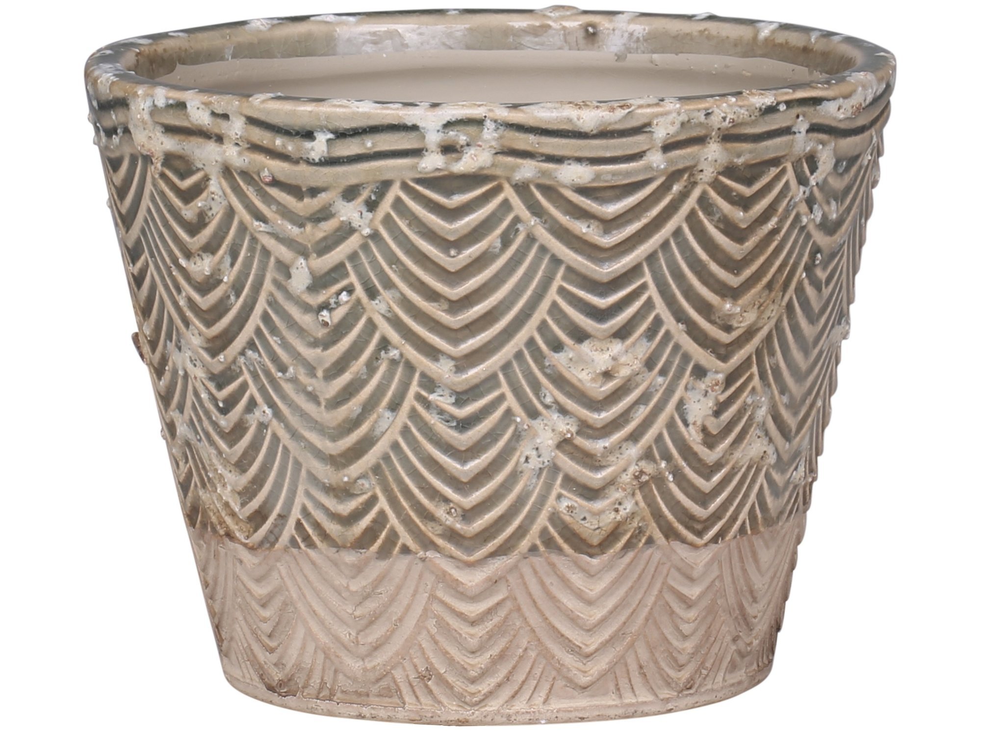 Valence Übertopf mit Blattmuster, staubig grün H11/D13 cm