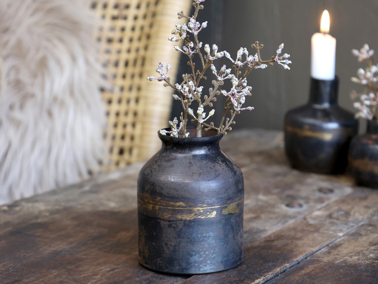 Vase aus Eisen, schwarz, schwarz H9/Ø7 cm