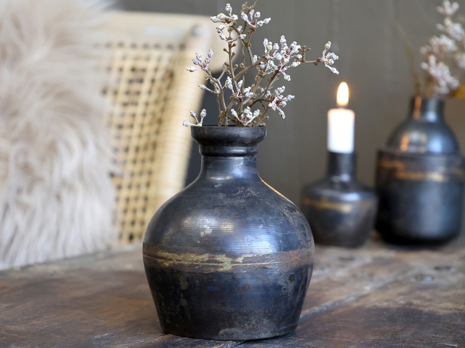 Vase aus Eisen, schwarz, schwarz H12/Ø8 cm