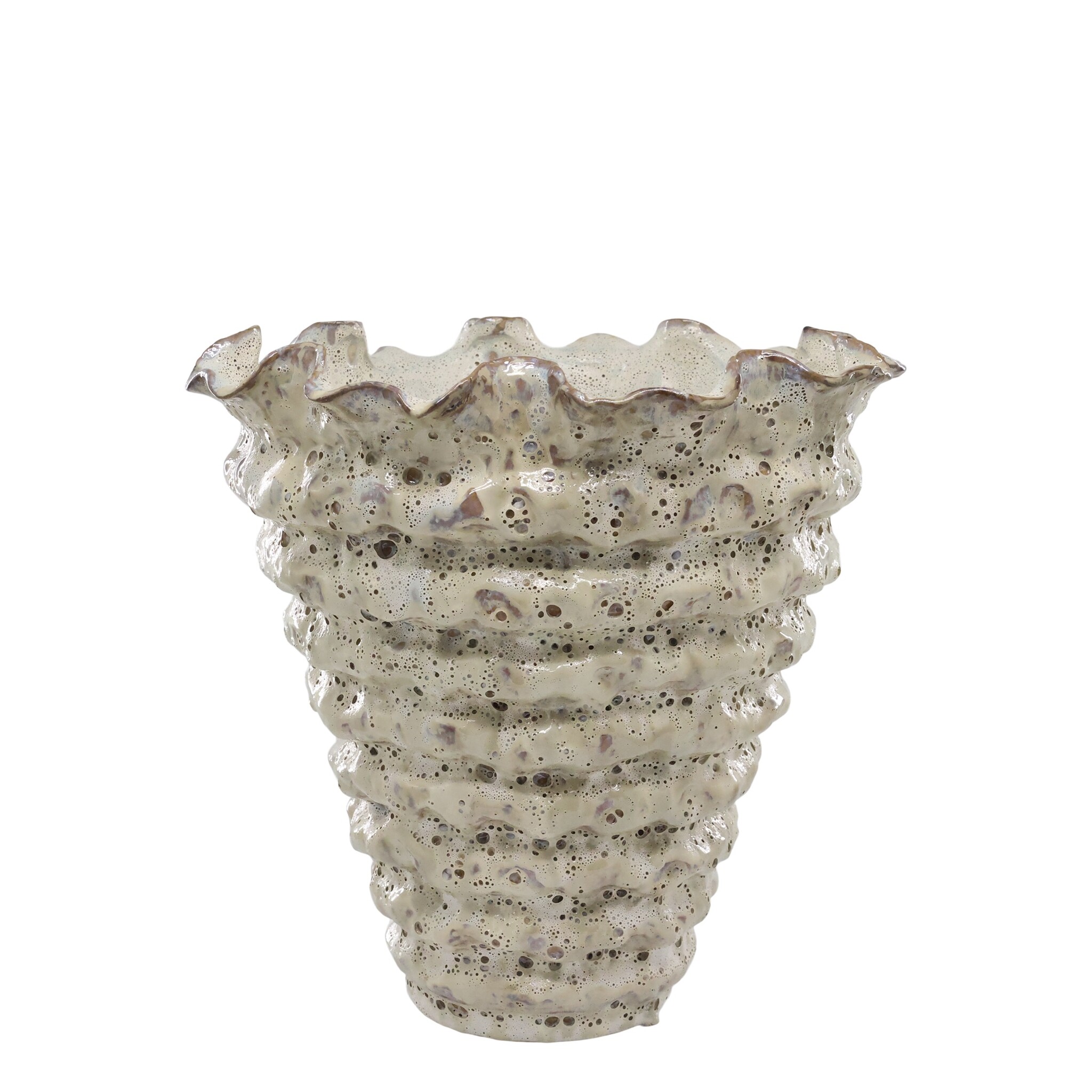 Vase mit Rillen aus Steingut, creme Höhe 30, Ø 30 cm