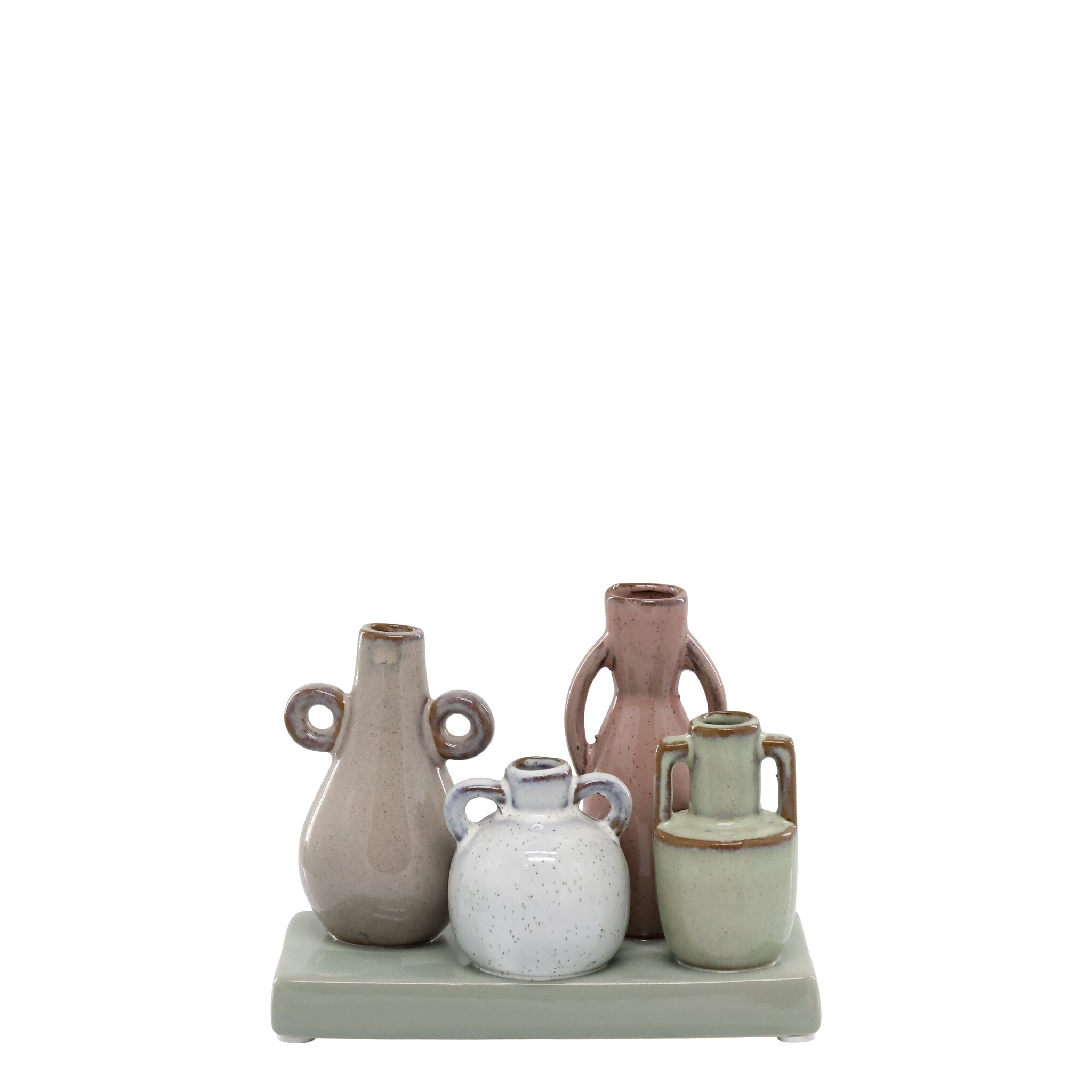 Vasen auf Tablett, 4 Vasen, diverse 