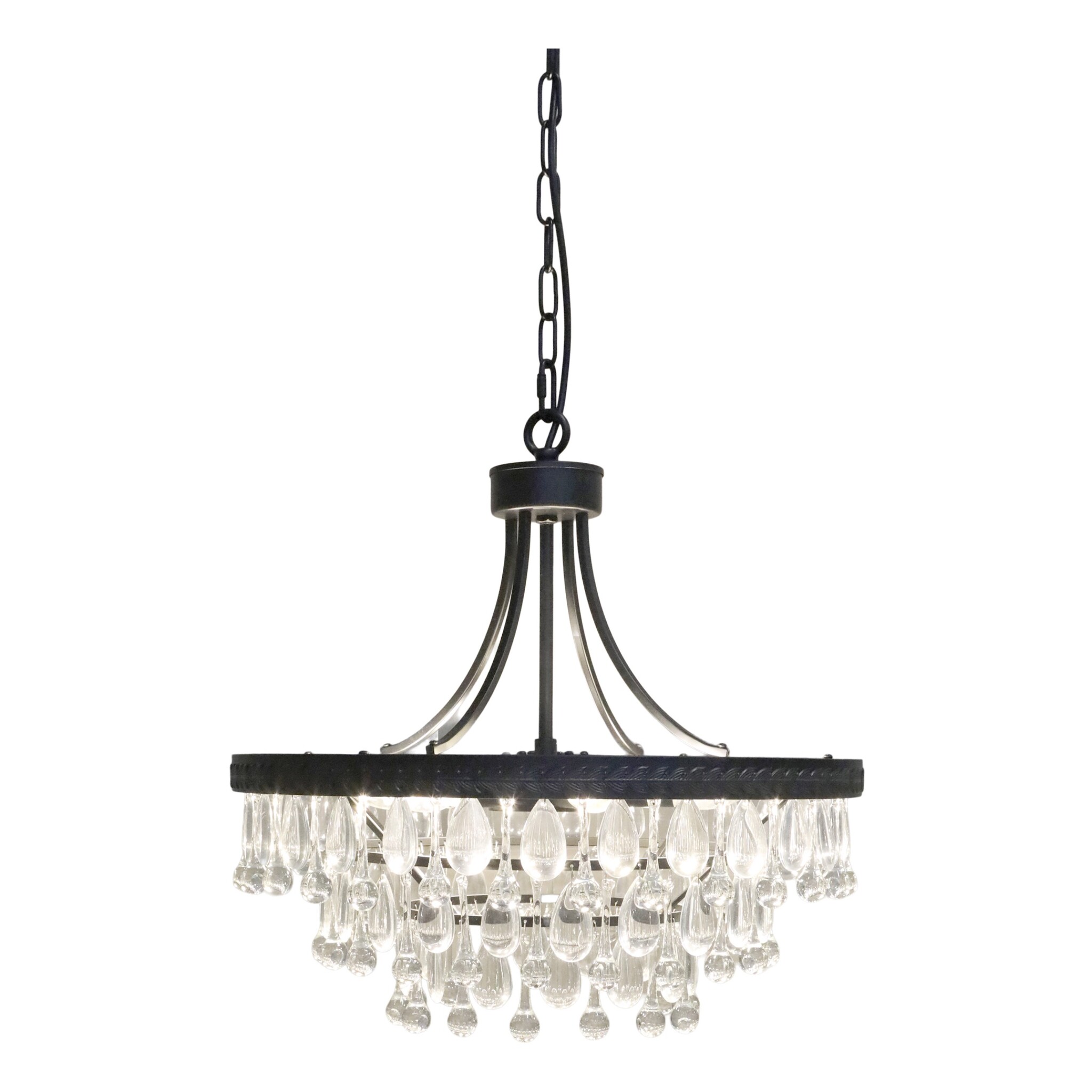 Versailles Kronleuchter mit tropfenformigen Glasprismen, schwarz Höhe 49, Ø 50 cm