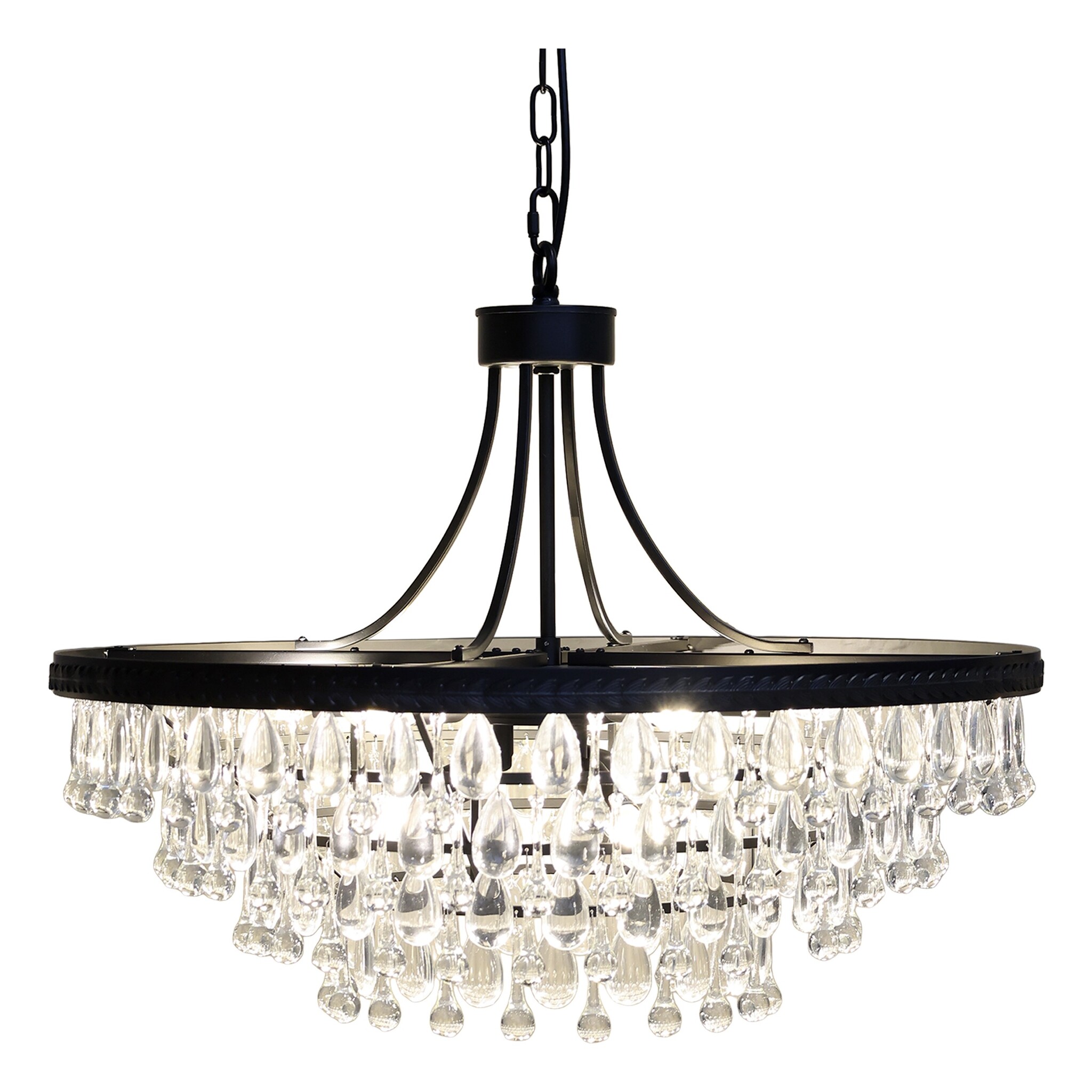Versailles Kronleuchter mit tropfenformigen Glasprismen, schwarz Höhe 59, Ø 90 cm