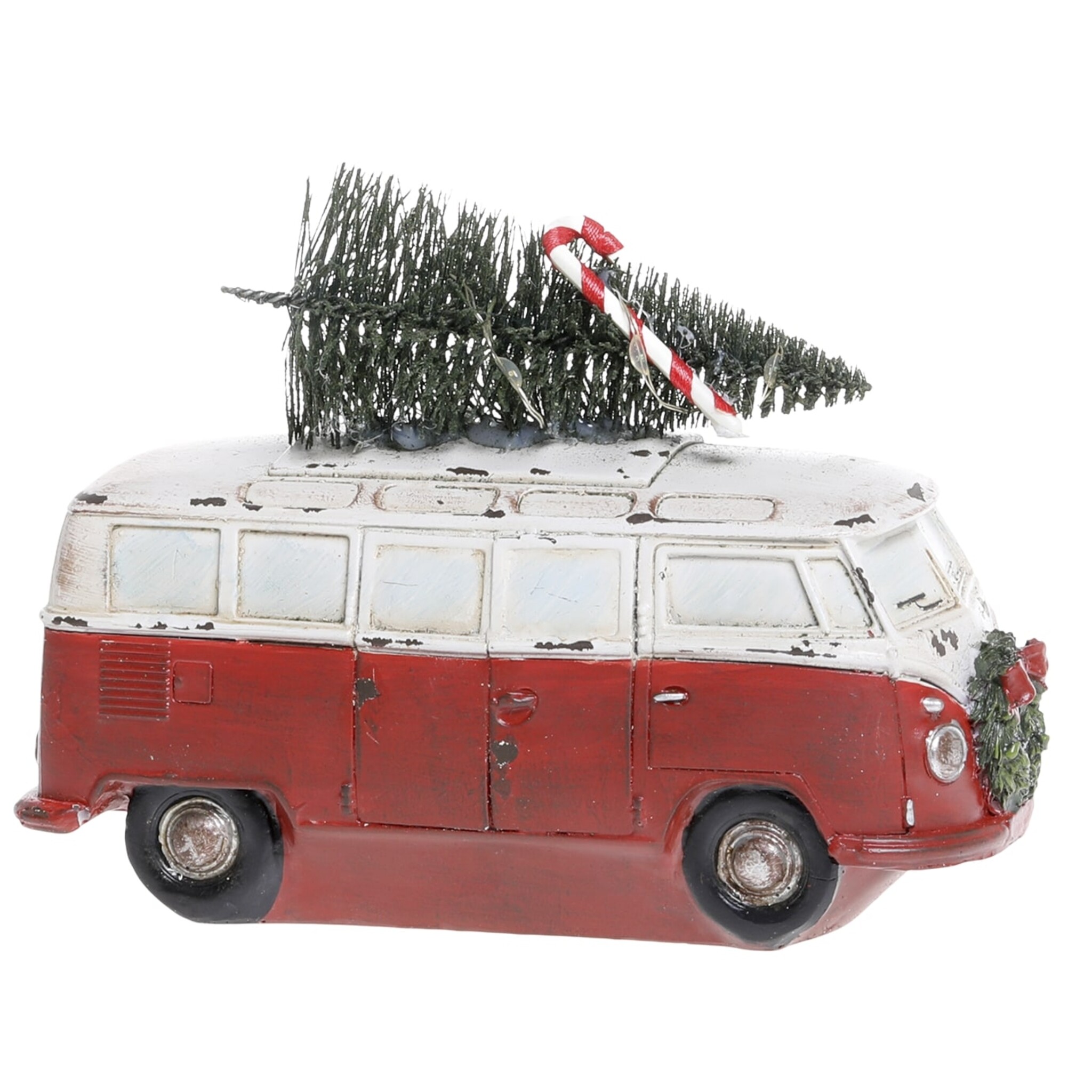 Vintage Bus mit Weihnachtsbaum und LED, rot 