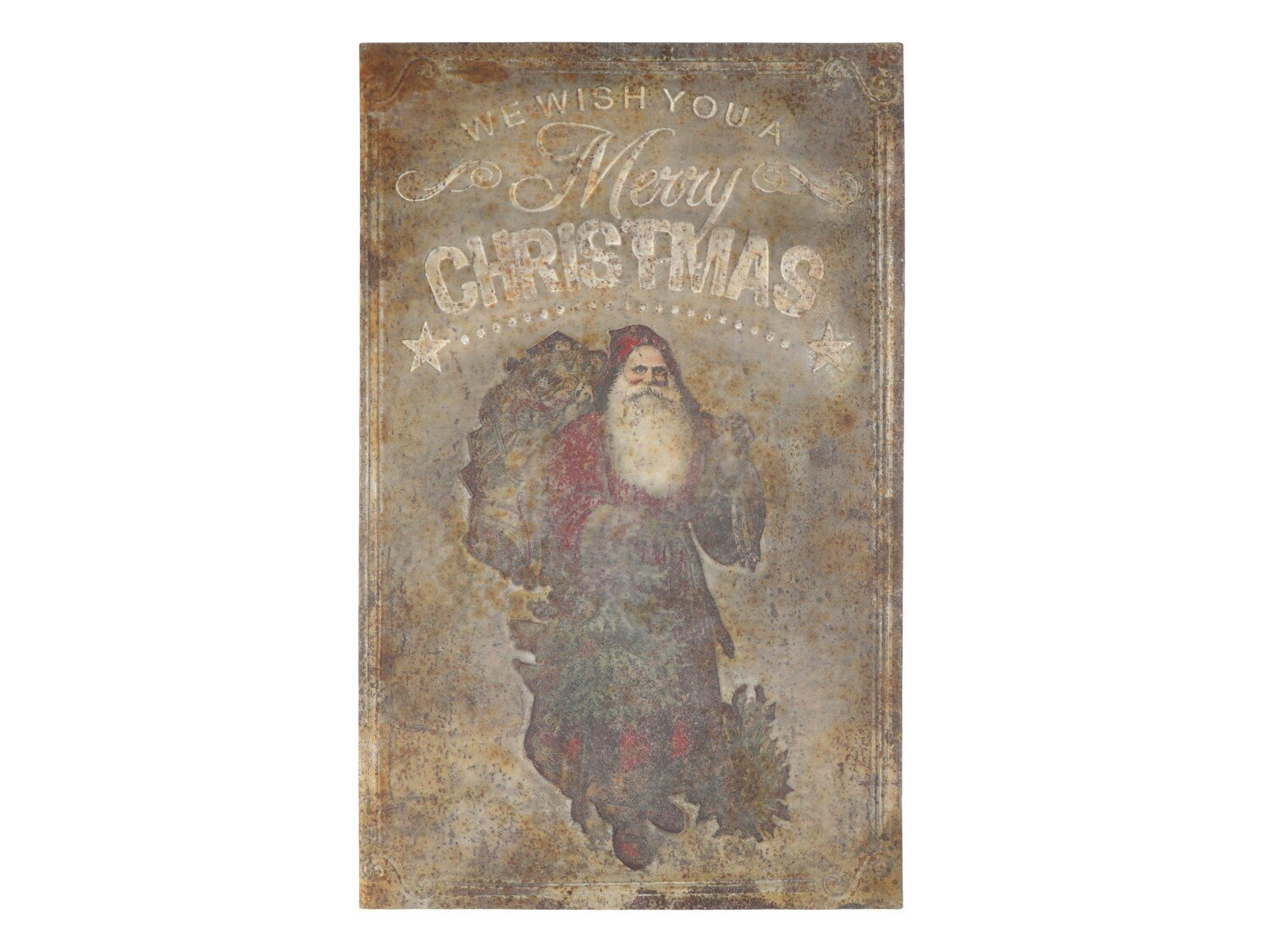 Vintage Schild mit Weihnachtsmann Shabby, rostbraun 