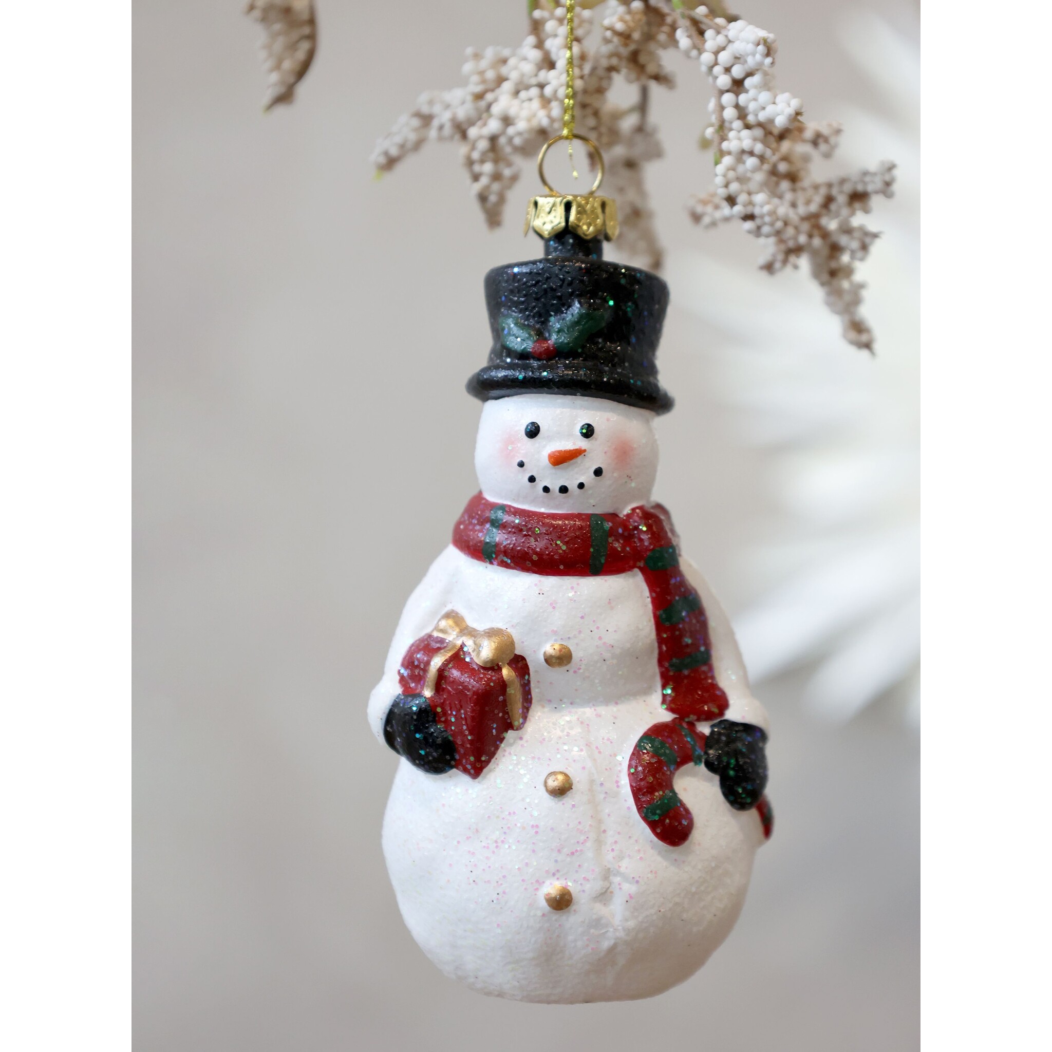 Vintage Schneemann Figur zum Aufhängen, weiß 