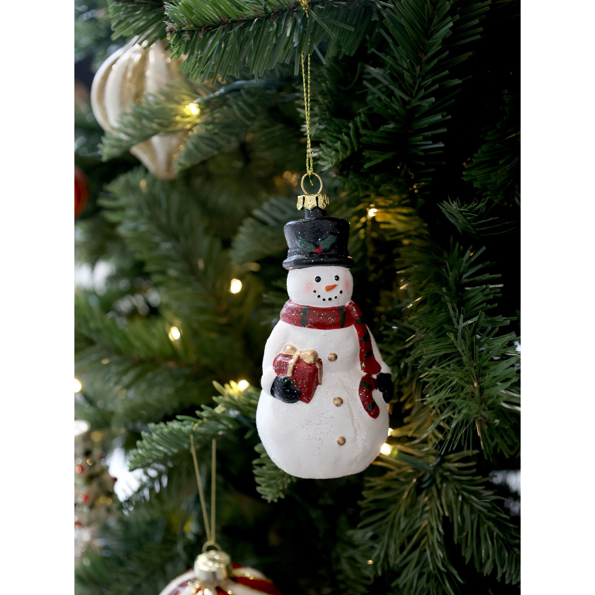 Vintage Schneemann Figur zum Aufhängen, weiß 