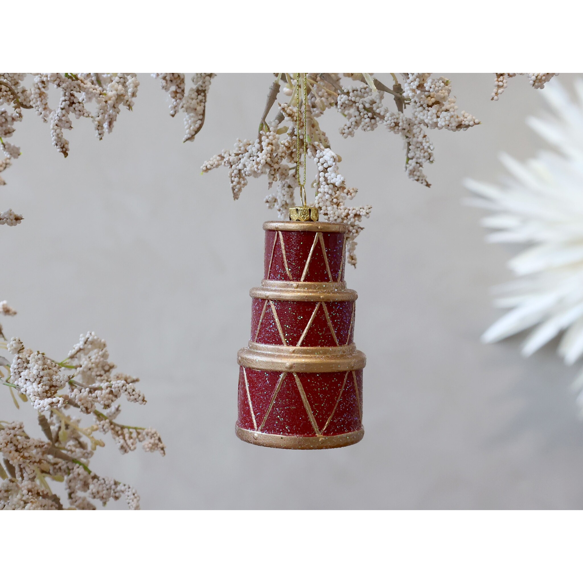 Vintage Trommel Aufhänger, rot Höhe 10,5, Ø 6 cm