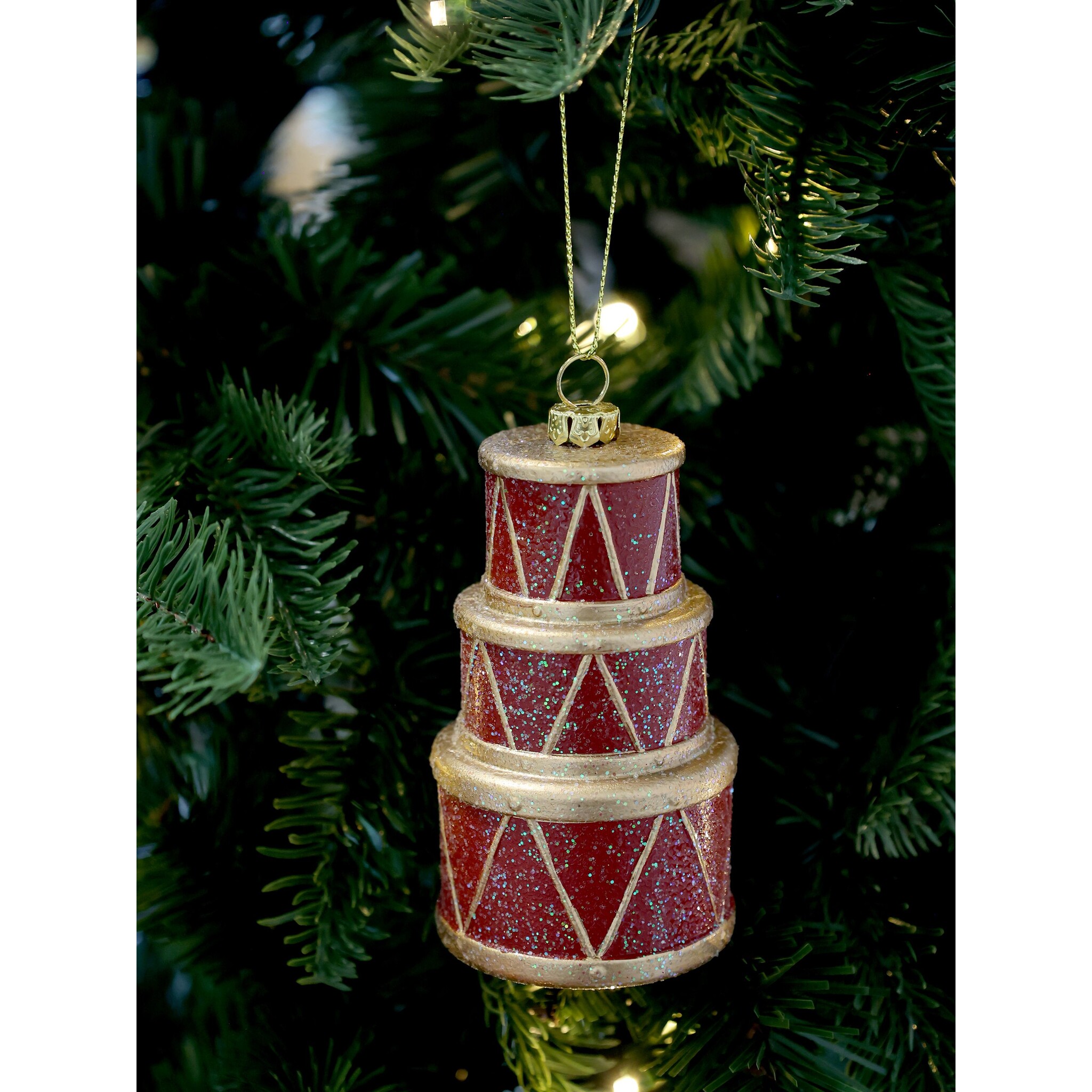 Vintage Trommel Aufhänger, rot Höhe 10,5, Ø 6 cm