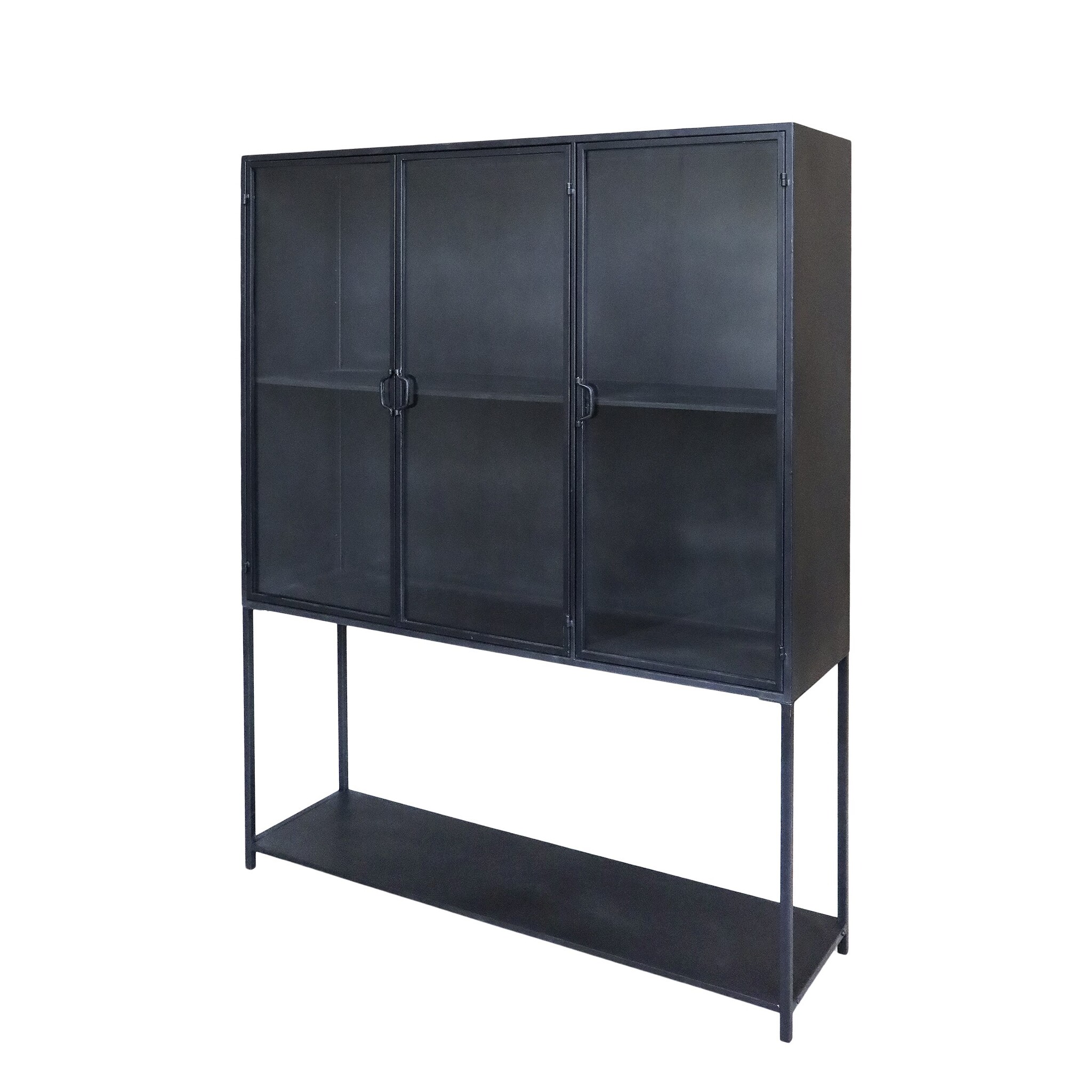 Vitrinenschrank mit 3 Türen und Regalen, schwarz 