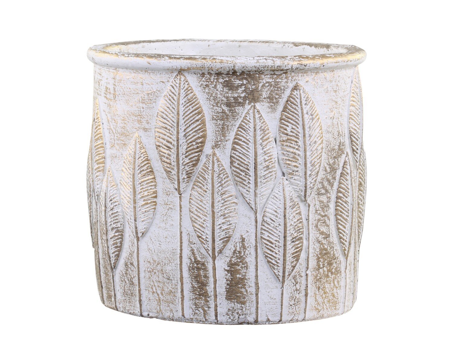 Vittel Blumentopf mit Goldmuster, creme H14,5 x Ø15,5 cm