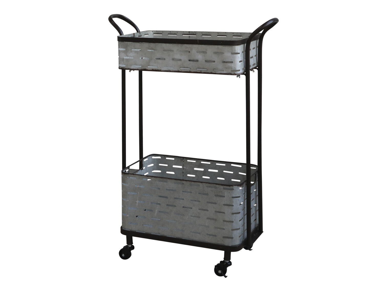 Wagen auf Rädern mit 2 Tabletts, antik zink 