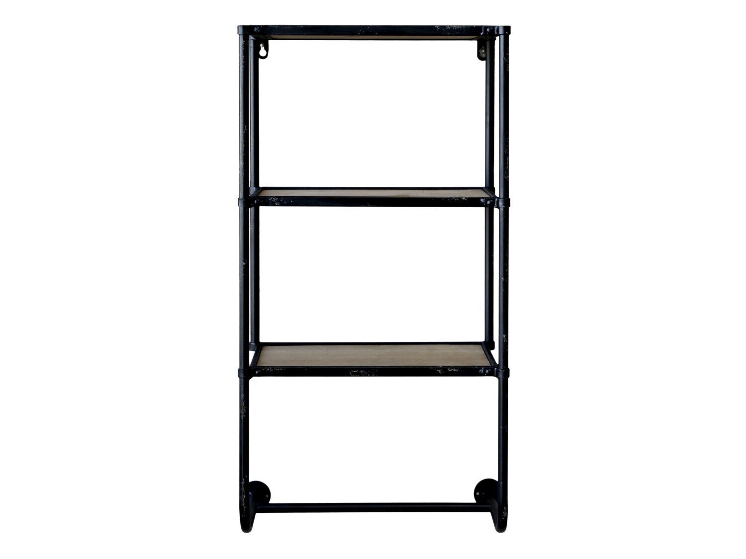 Wand Regal mit 2 Böden und Hakenleiste, schwarz 