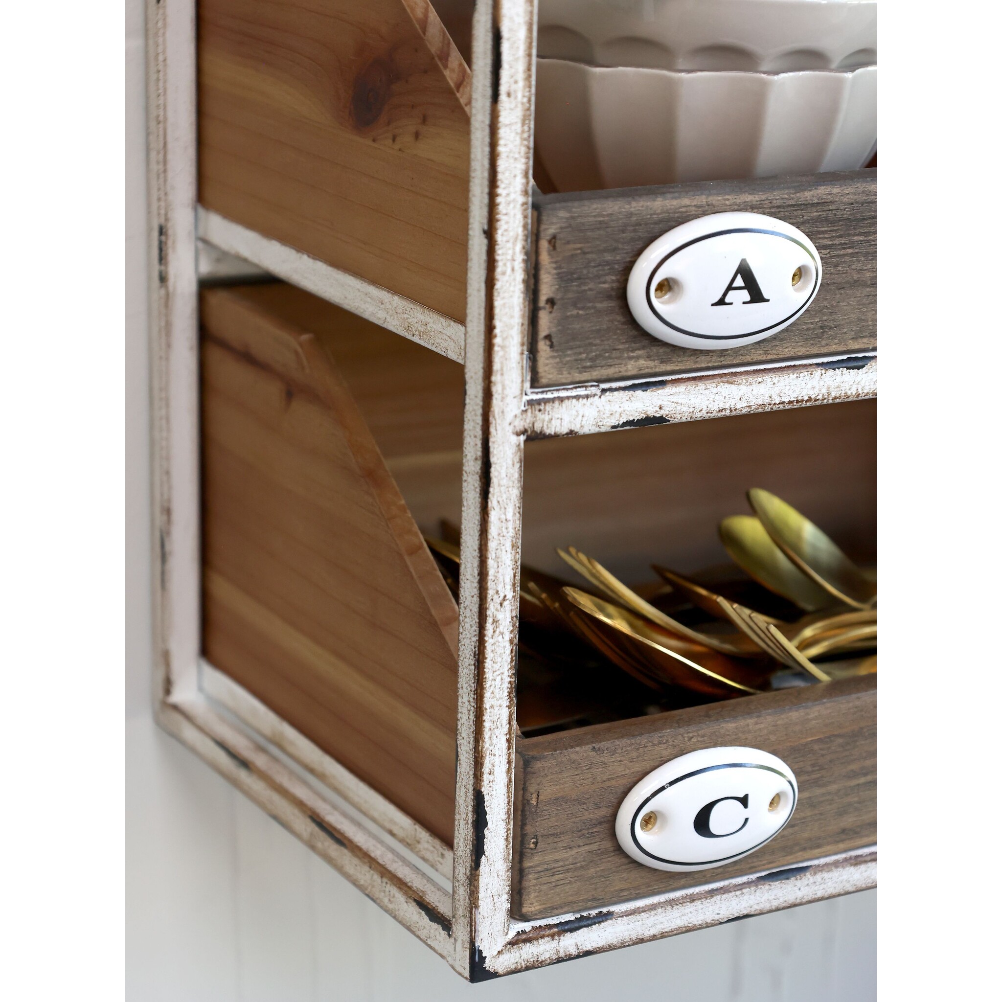 Chic Antique Wandregal mit Schubladen, creme 