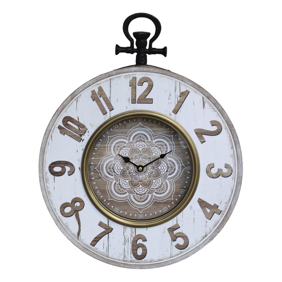 Wanduhr mit floralem Muster, antique creme 