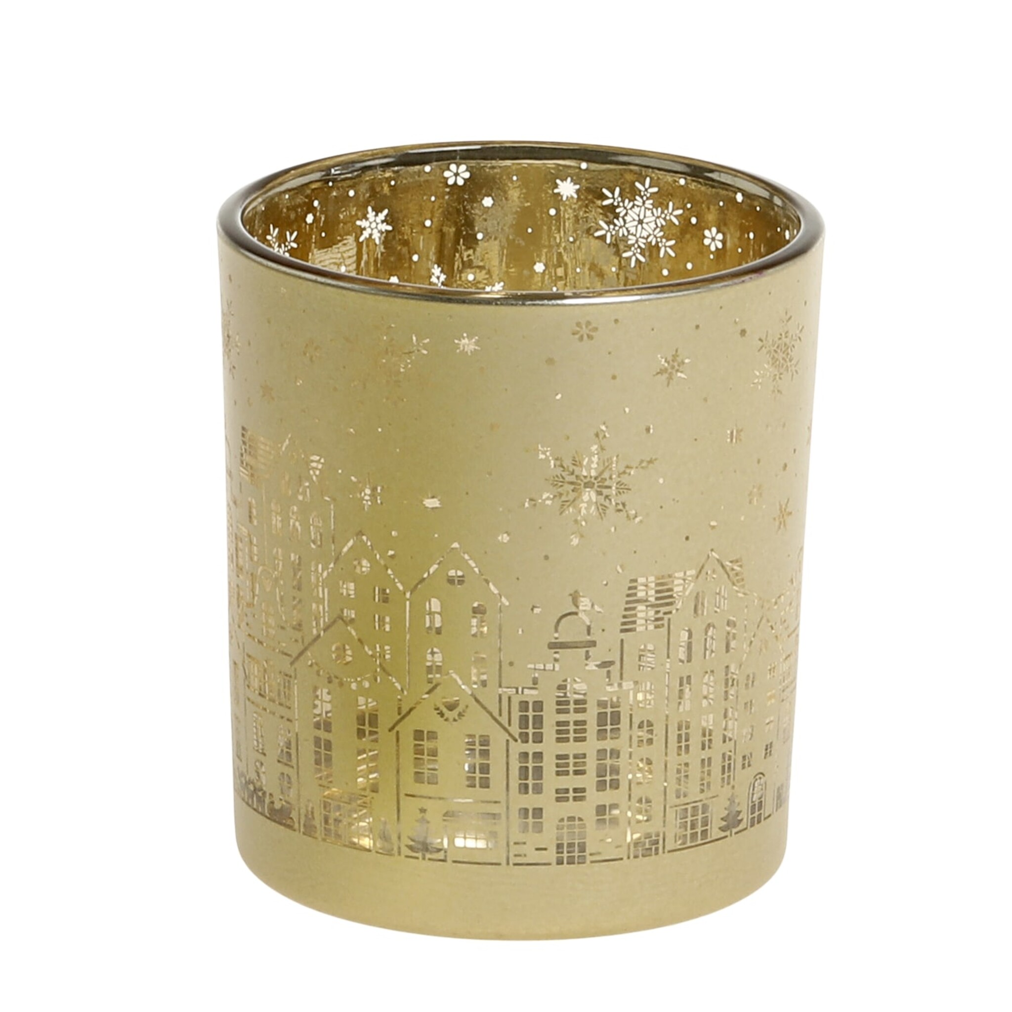 Weihnachtlicher Goldener Teelichthalter mit Muster, gold Höhe 8, Ø 7 cm