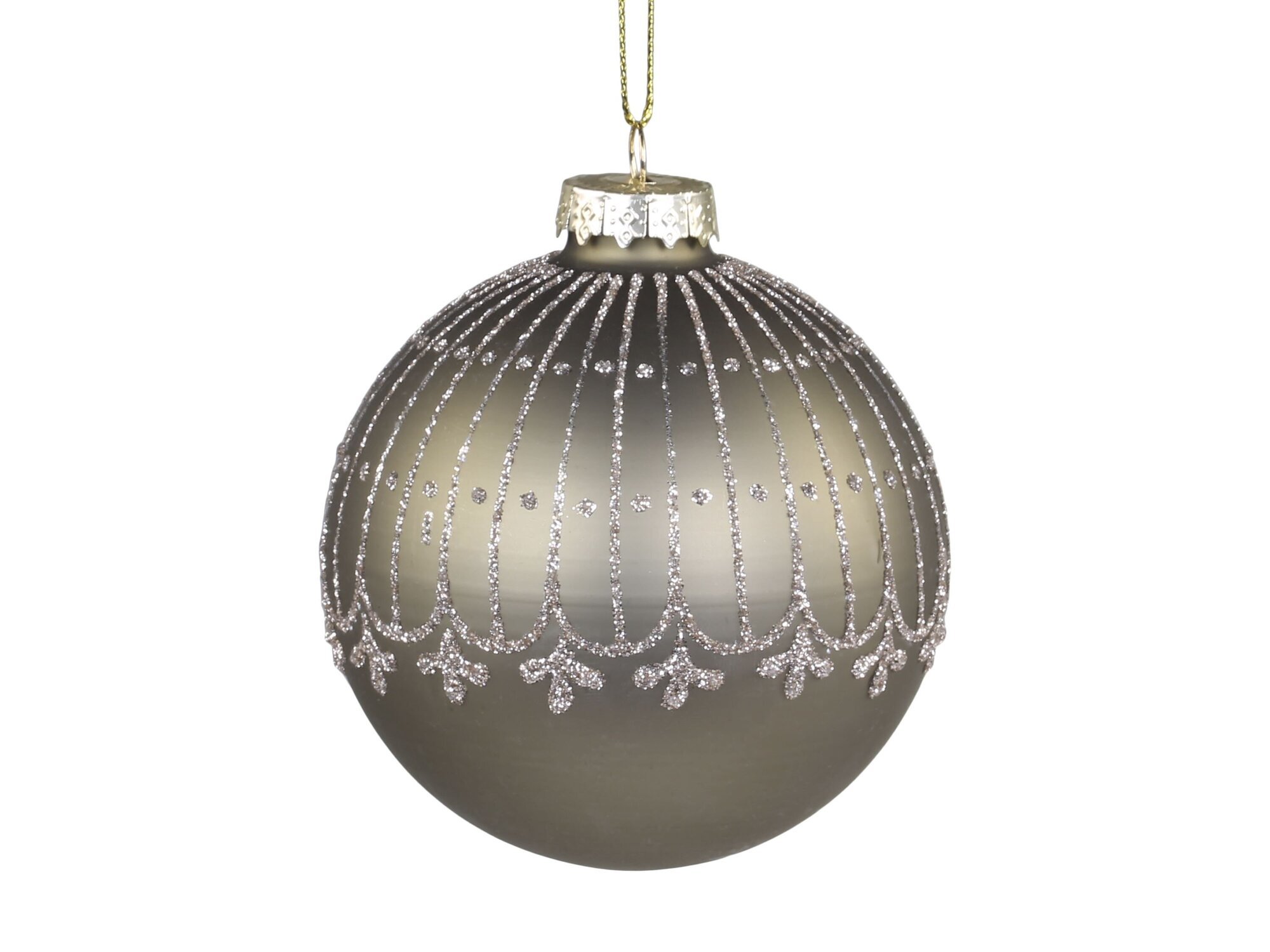 Weihnachtskugel mit Glitzer Streifenmuster, antique staubig grün 