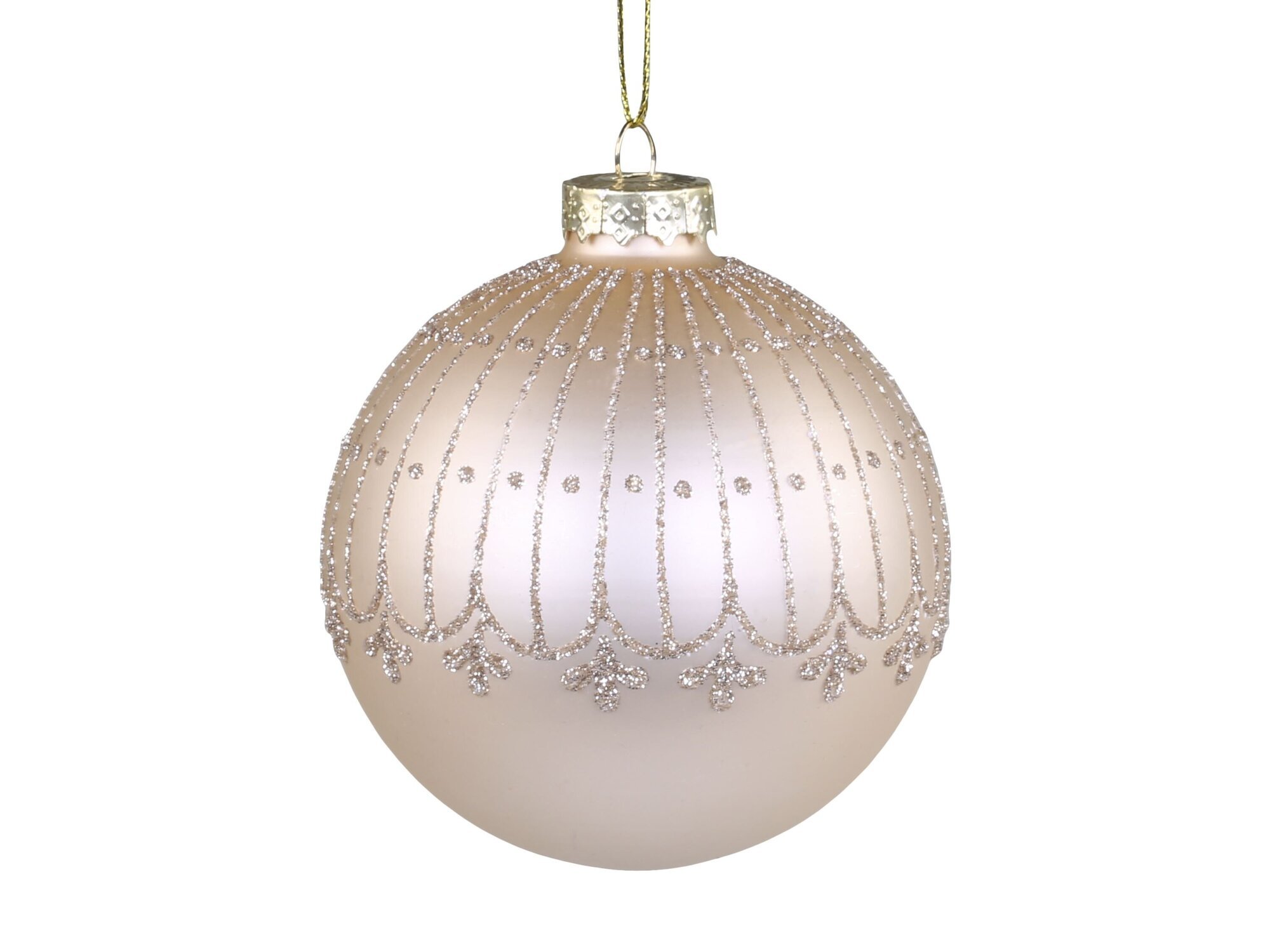 Weihnachtskugel mit Glitzer Streifenmuster, antique latte 