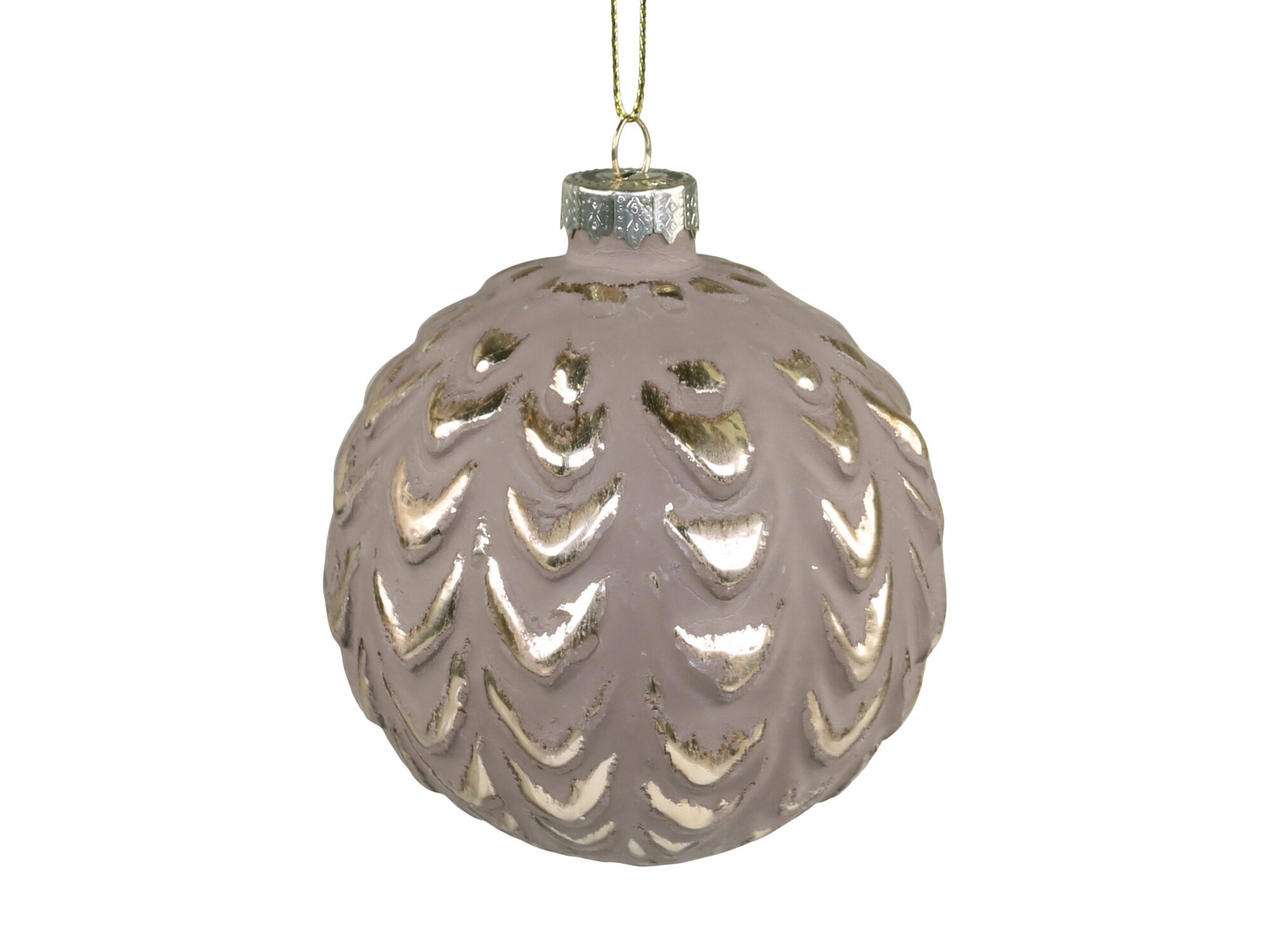 Weihnachtskugel mit Goldmuster Fleche, antique mokka 