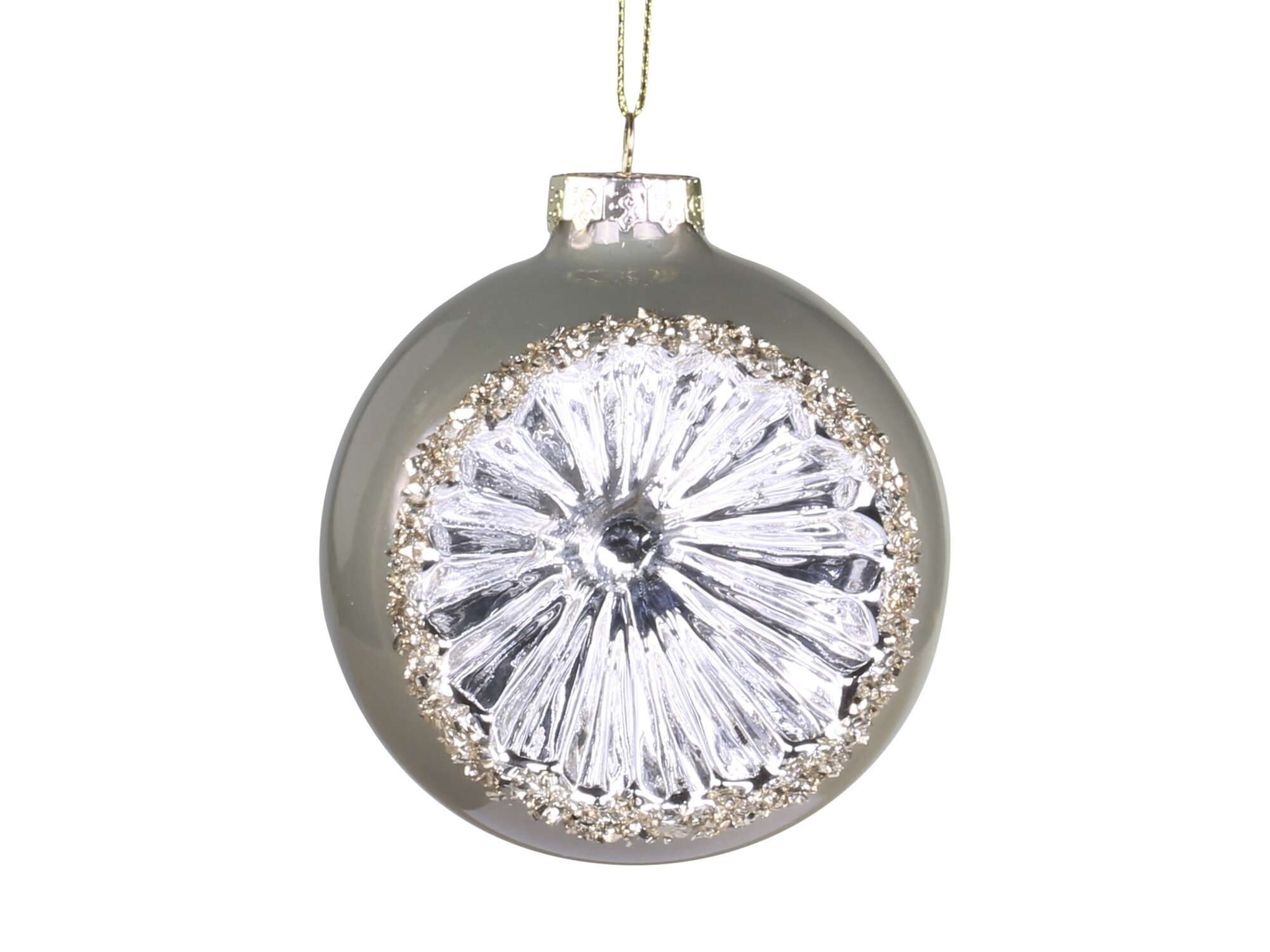 Weihnachtskugel mit Kristalloptik, antique staubig grün 