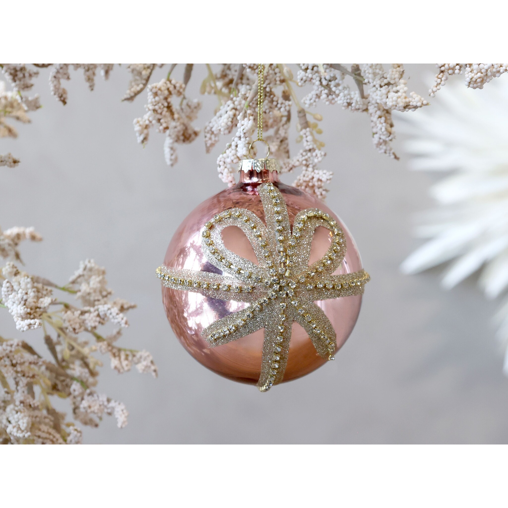 Weihnachtskugel Rosa Glitzerschleife, rosa 