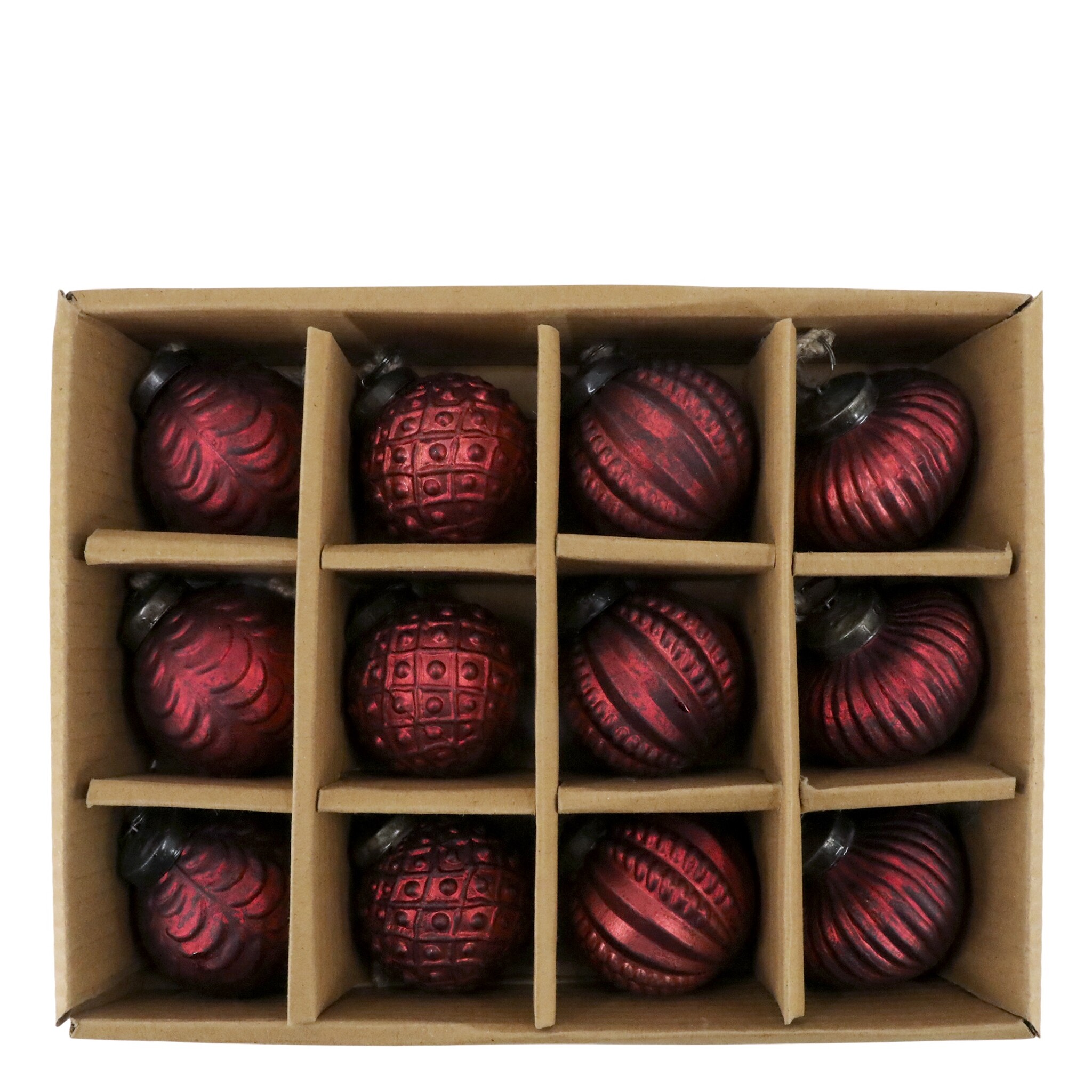 Weihnachtskugeln in einer Schachtel 12er Set, cherry