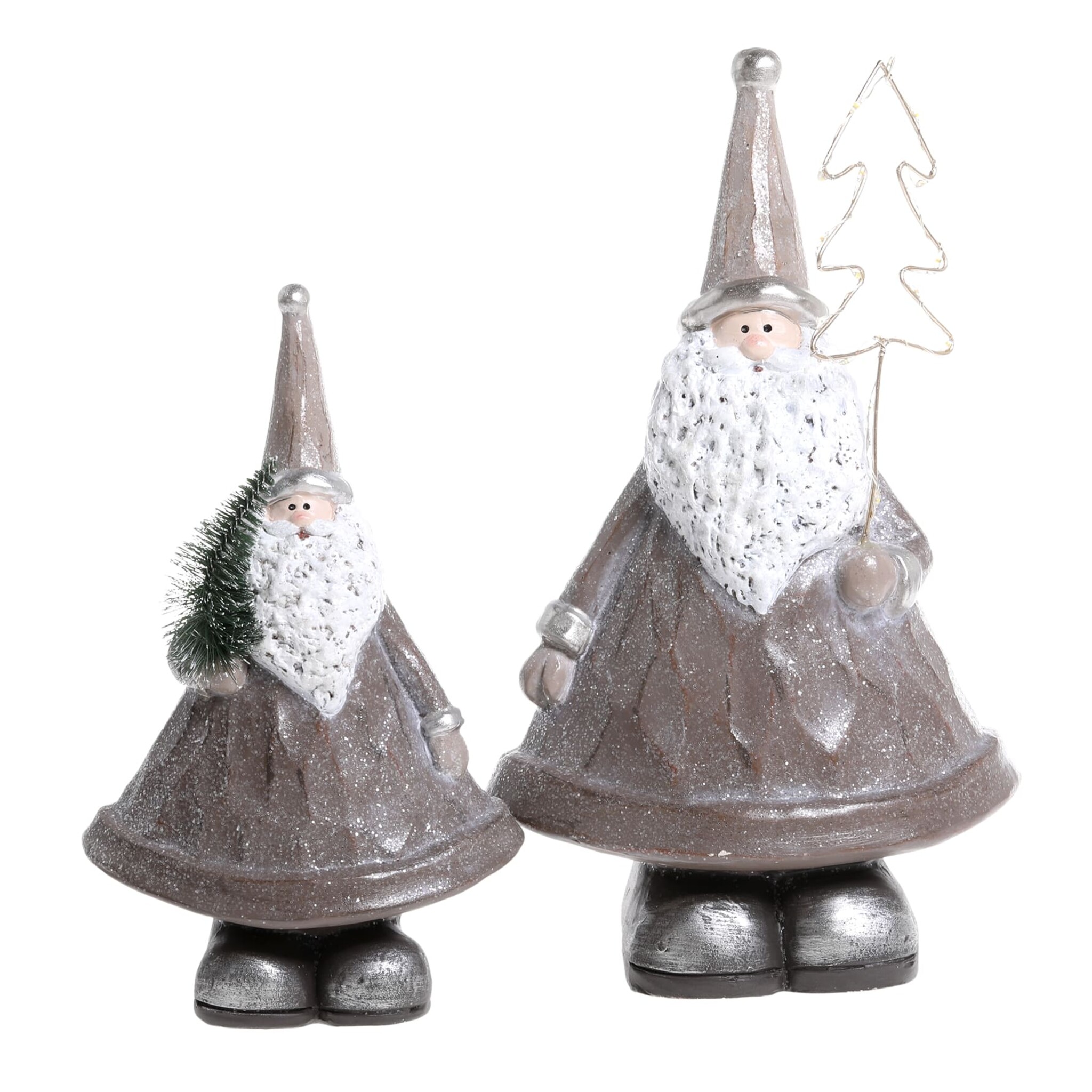 Weihnachtsmann mit LED Baum 2er-Set, grau 