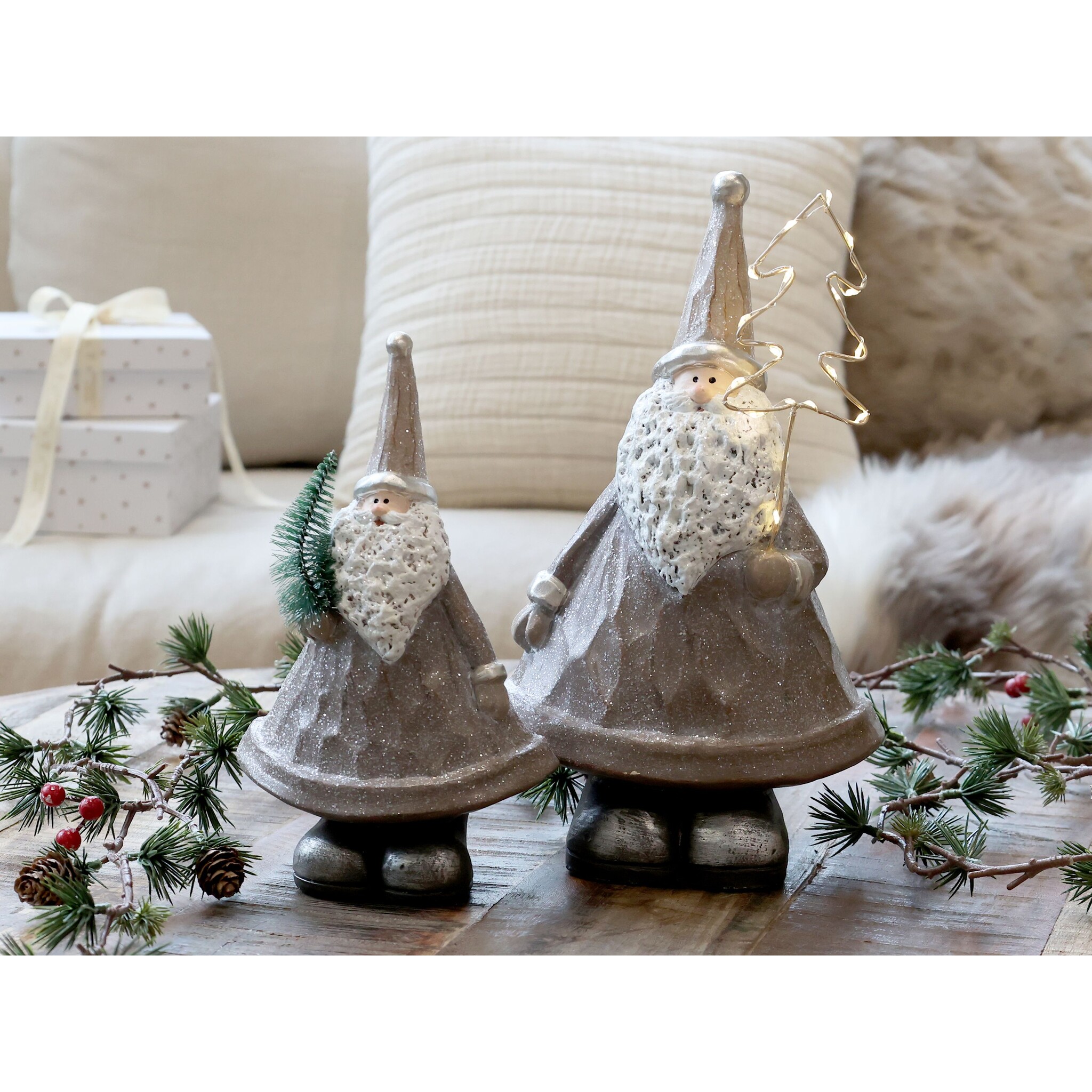 Weihnachtsmann mit LED Baum 2er-Set, grau 