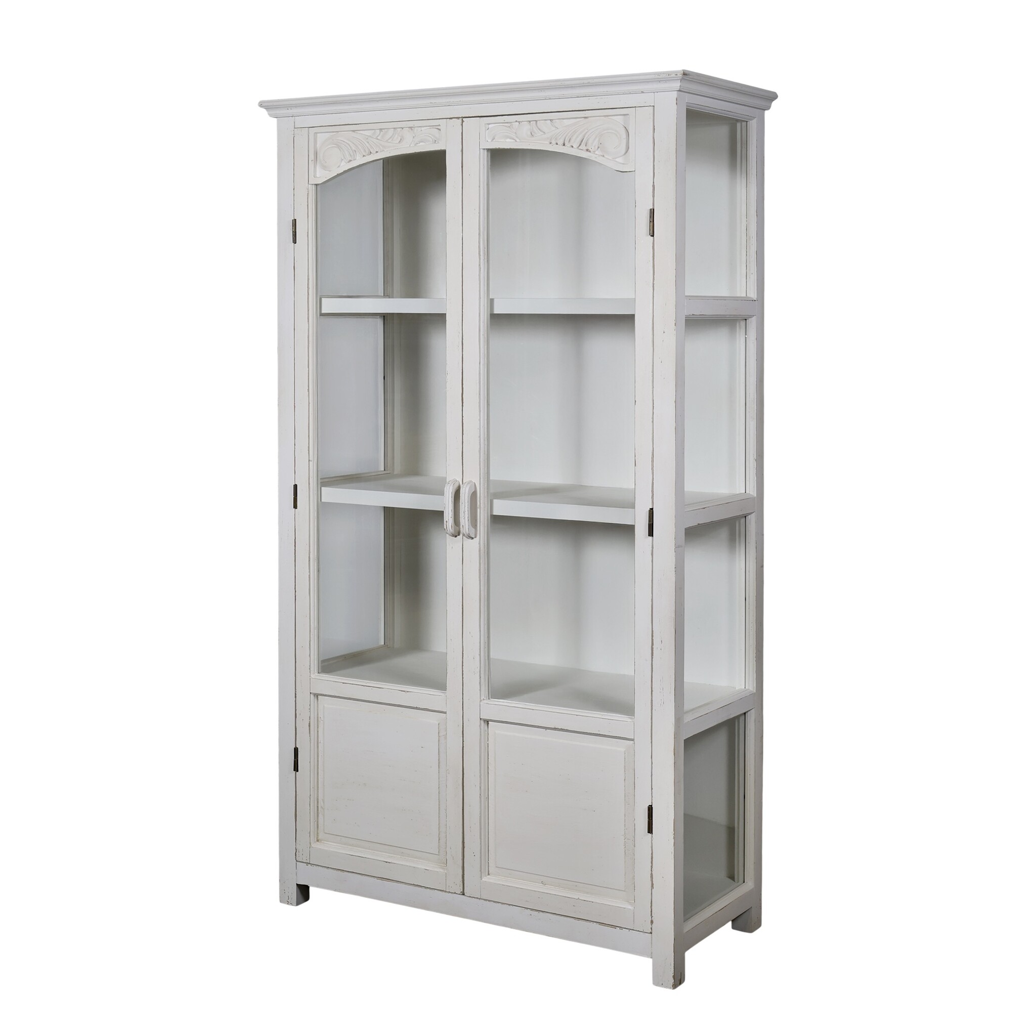 Weißer Vitrinenschrank mit Glastüren und Regalböden, creme 