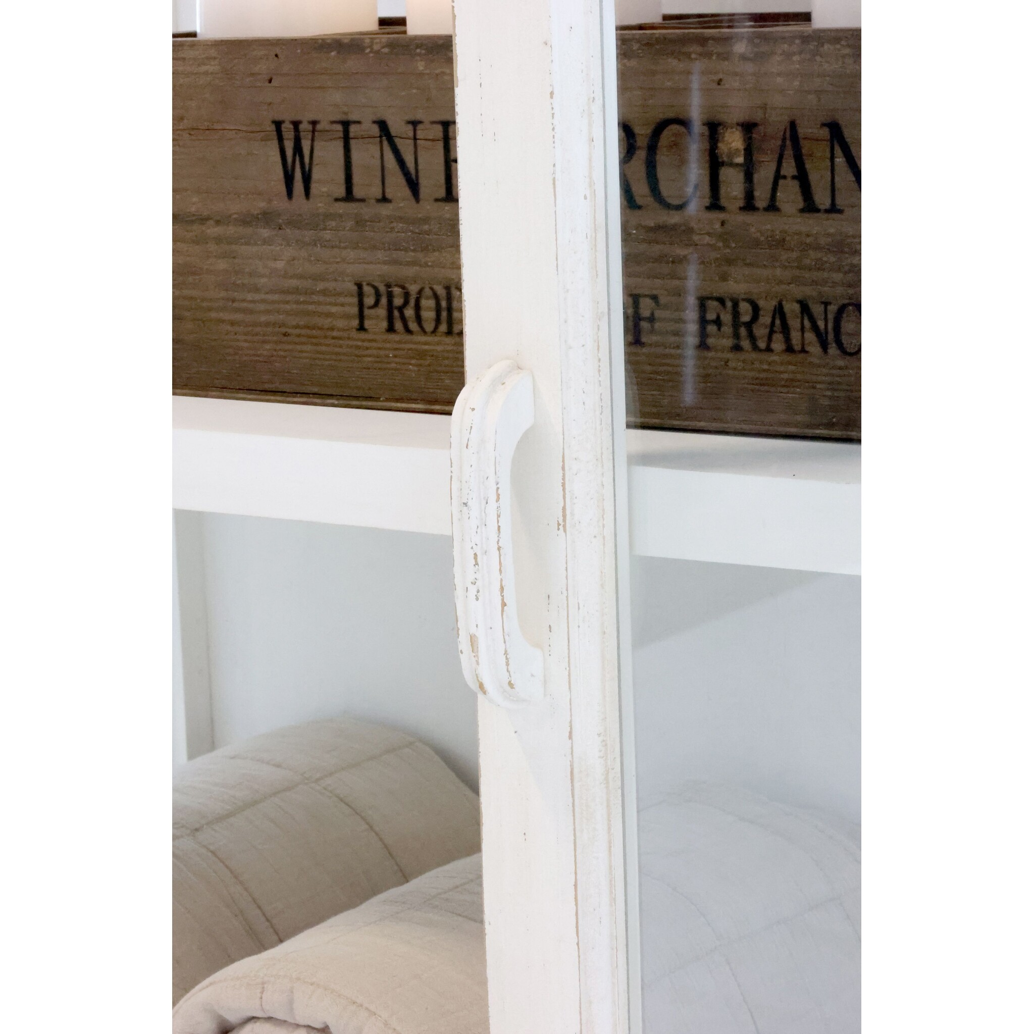 Weißer Vitrinenschrank mit Glastüren und Regalböden, creme 