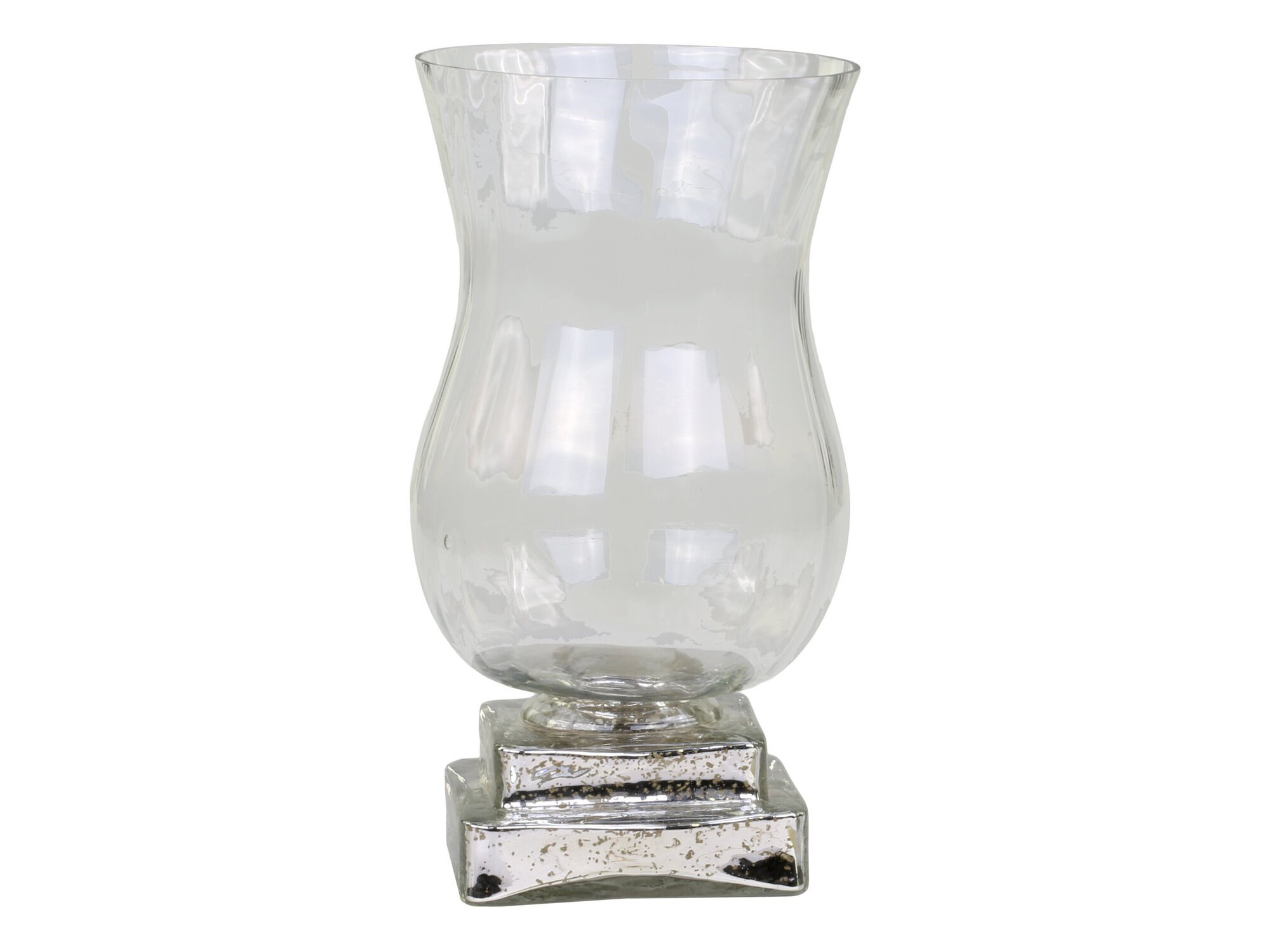 Windlicht auf silbernem Fuss, klar L10,5 x B10,5 x H27 cm