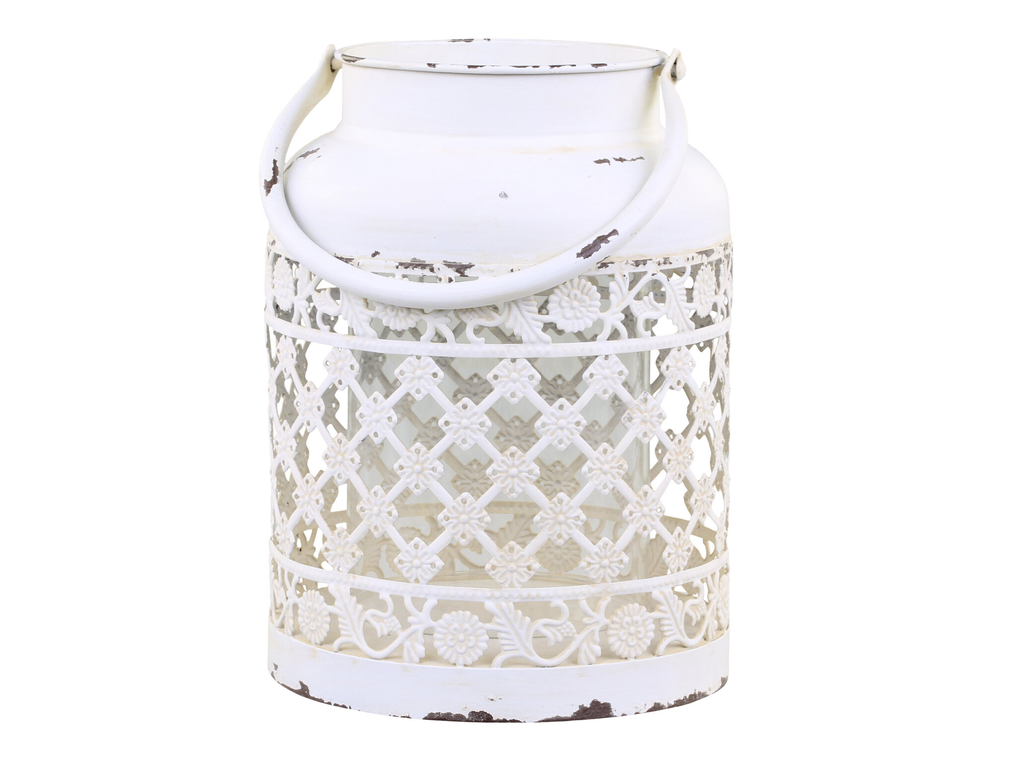 Windlicht mit Dekor, weiß, weiss 
