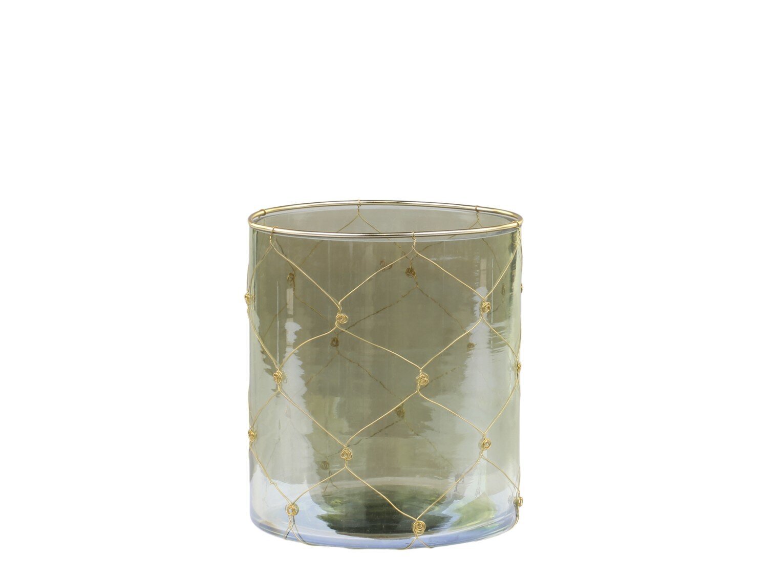 Windlicht mit Eisen Dekor, verte H12 x Ø10 cm