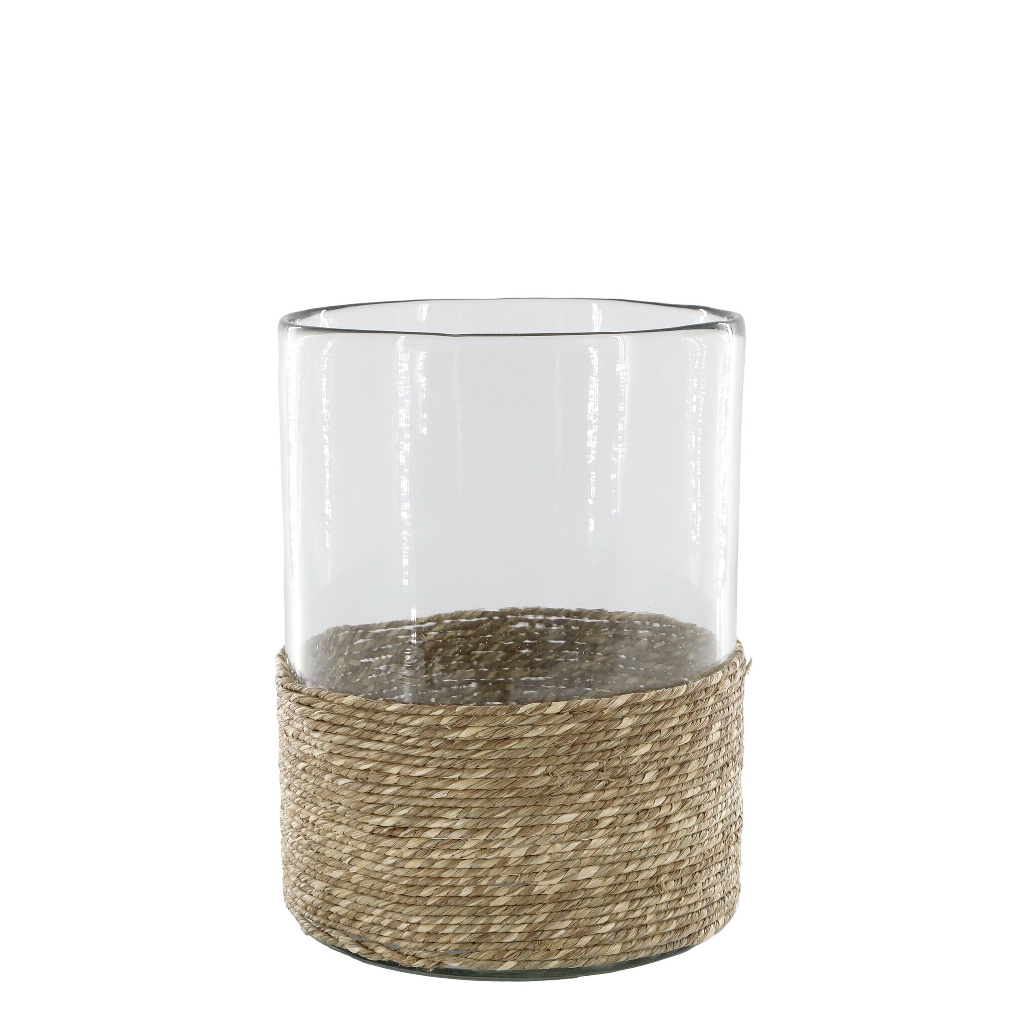 Windlicht mit geflochtenem Boden, Glas, natur Höhe 26, Ø 19 cm