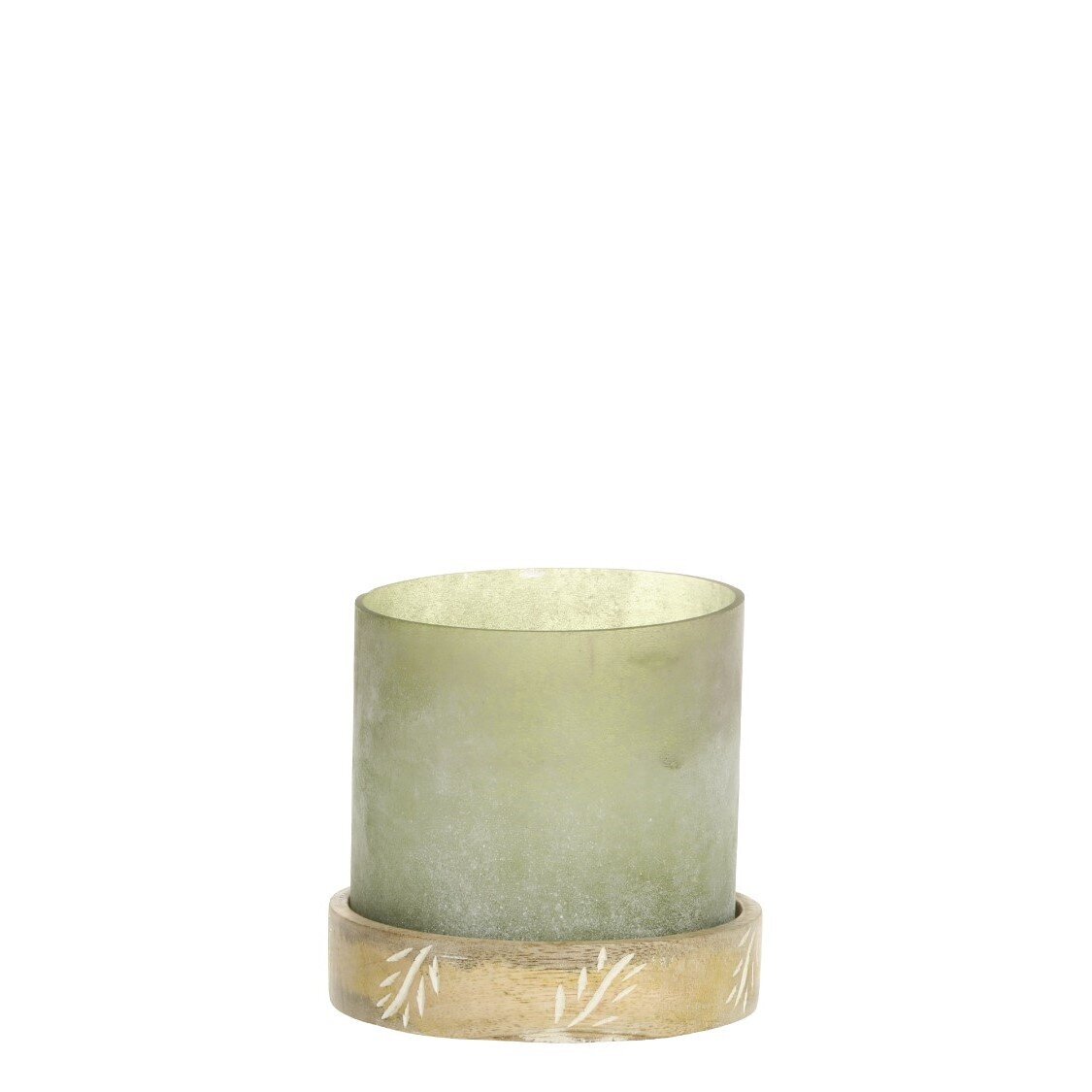 Windlicht mit graviertem Sockel, antique verte 