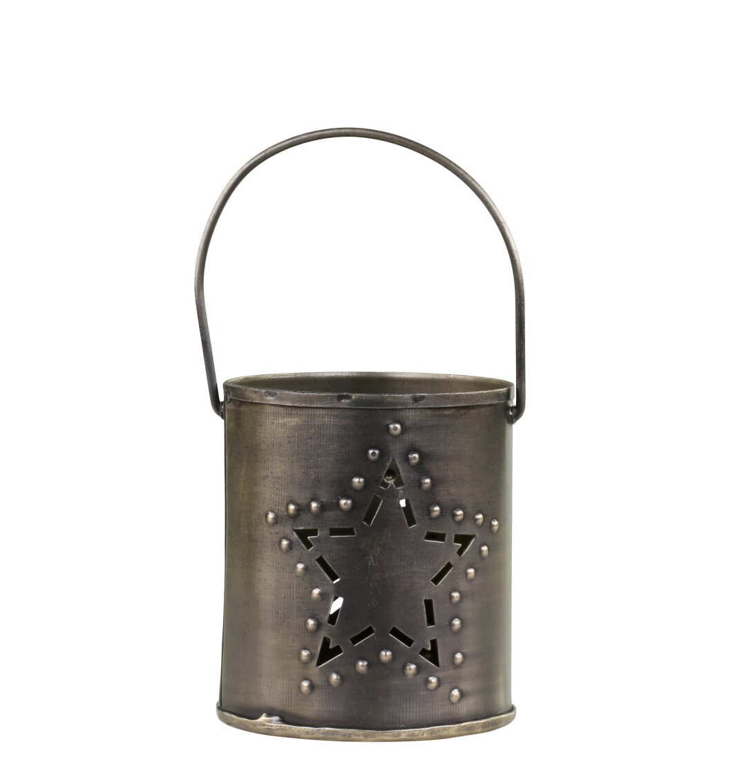 Windlicht mit Henkel und Sternendekor, gold Höhe 8,5, Ø 7,5 cm