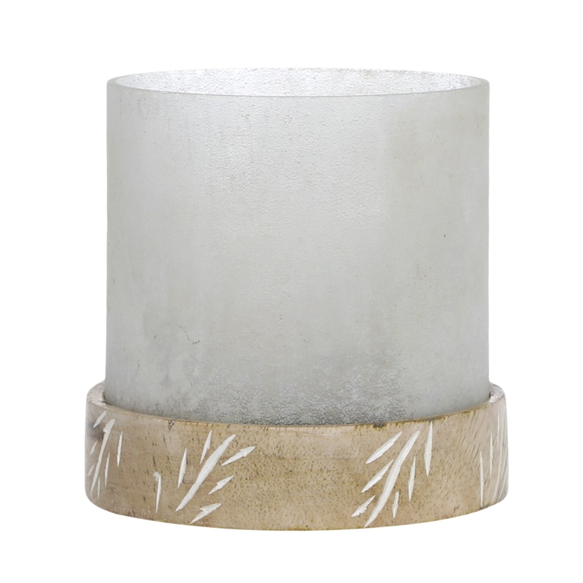 Windlicht mit Mangoholz, antique weiss Höhe 11, Ø 12 cm