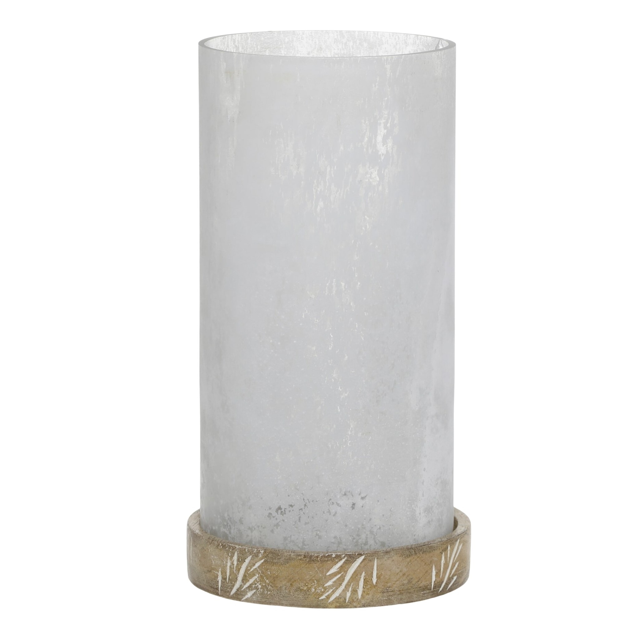 Windlicht mit Mangoholz, antique weiss Höhe 22, Ø 12 cm